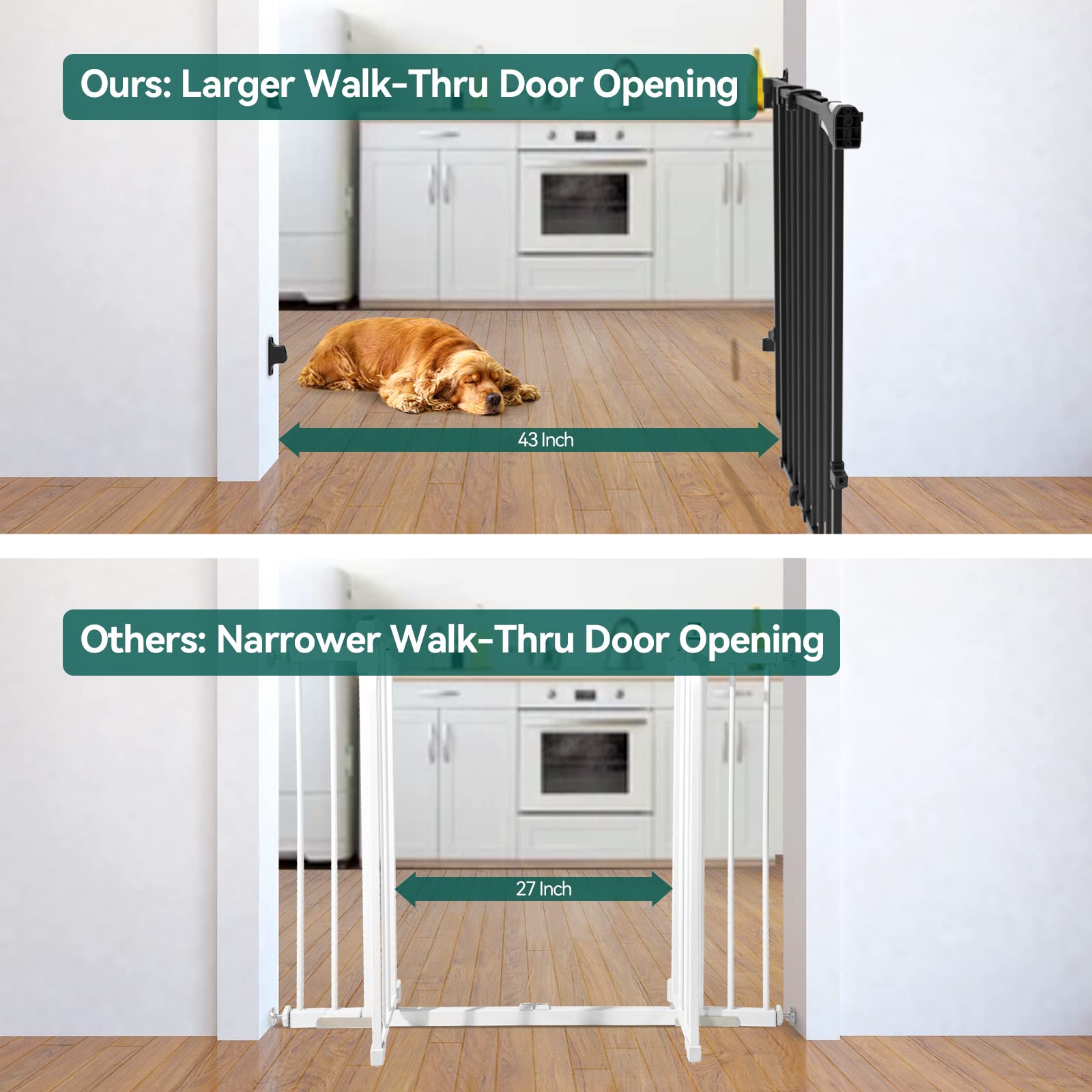 BABELIO 34" Extra Tall Baby/Dog Gate - Auto Close, No Threshold, Fits 26-43" Doorways, Black, Alloy Steel, Model CB-M-101