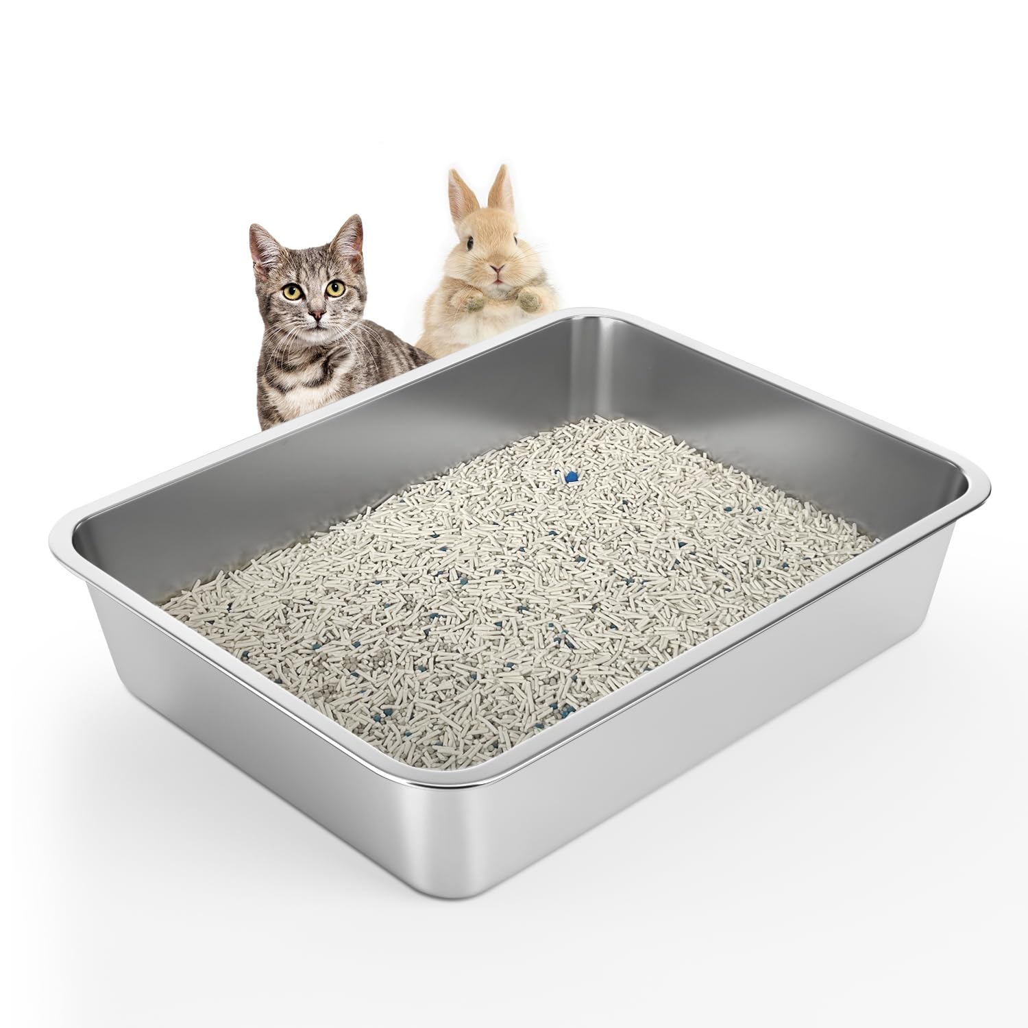 WENBOKMIN Stainless Steel Cat Litter Box - Litter Box for Cats - Easy to Clean, Never Absorbs Odor, Stains, or Rusts - Silver (1