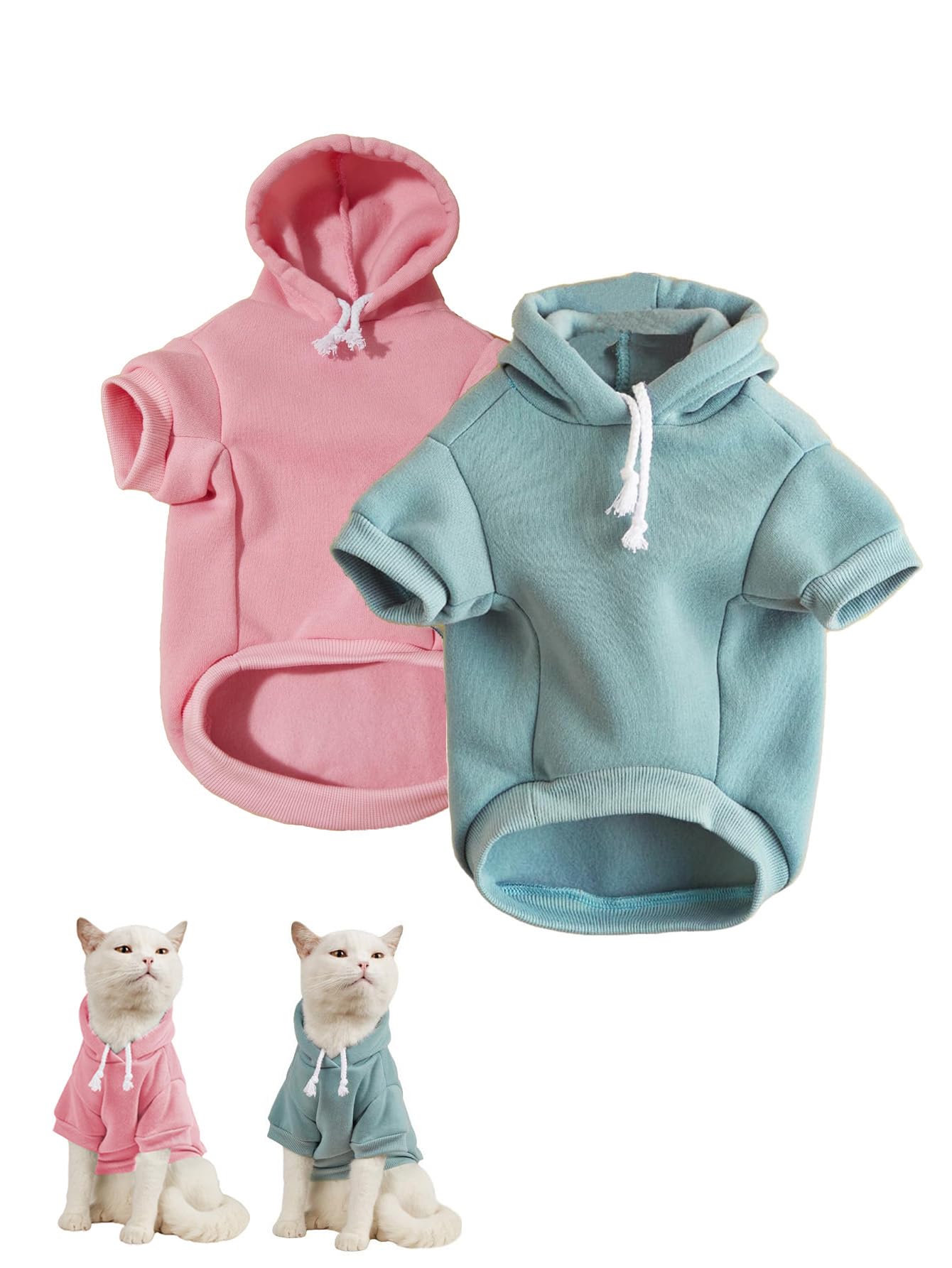 Qwinee 2Pcs Basic Dog & Cat Hoodie, Warm Jacket, Shirt & Clothes For Puppy Kitten Small Medium X-Large Pink & Green