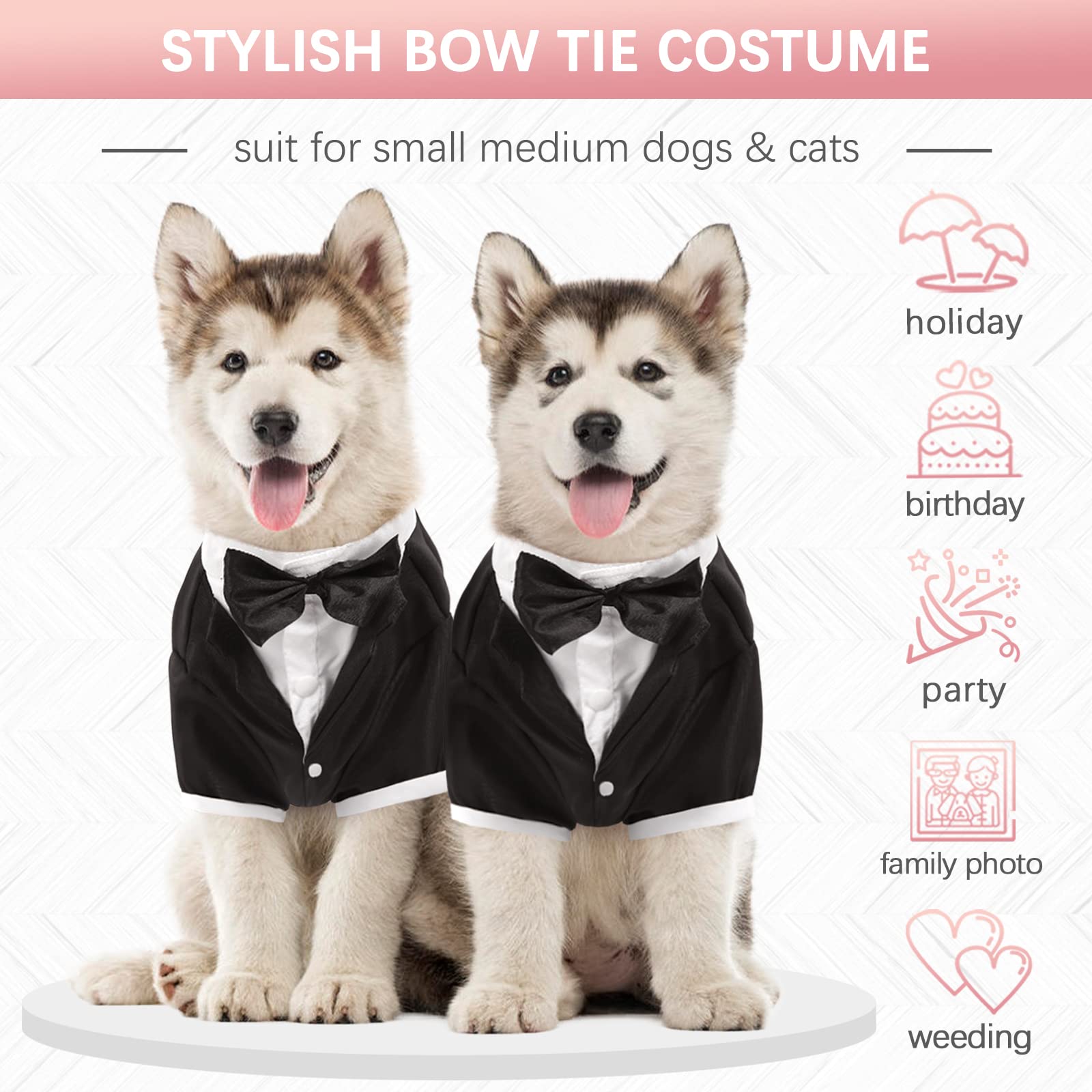Kuoser Dog Shirt Puppy Pet Small Dog Clothes, Stylish Suit Bow Tie Costume, Wedding Shirt Formal Tuxedo With Black Tie, Dog Prince Wedding Bow Tie Suit Party Outfit