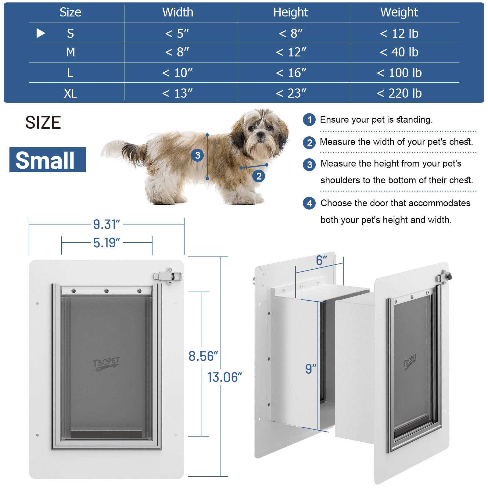 Pet Door For Wall With Secure Aluminum Lock, Steel Frame And Telescoping Tunnel, Double Silicone Flaps Dog Doggy Door And Cat Do