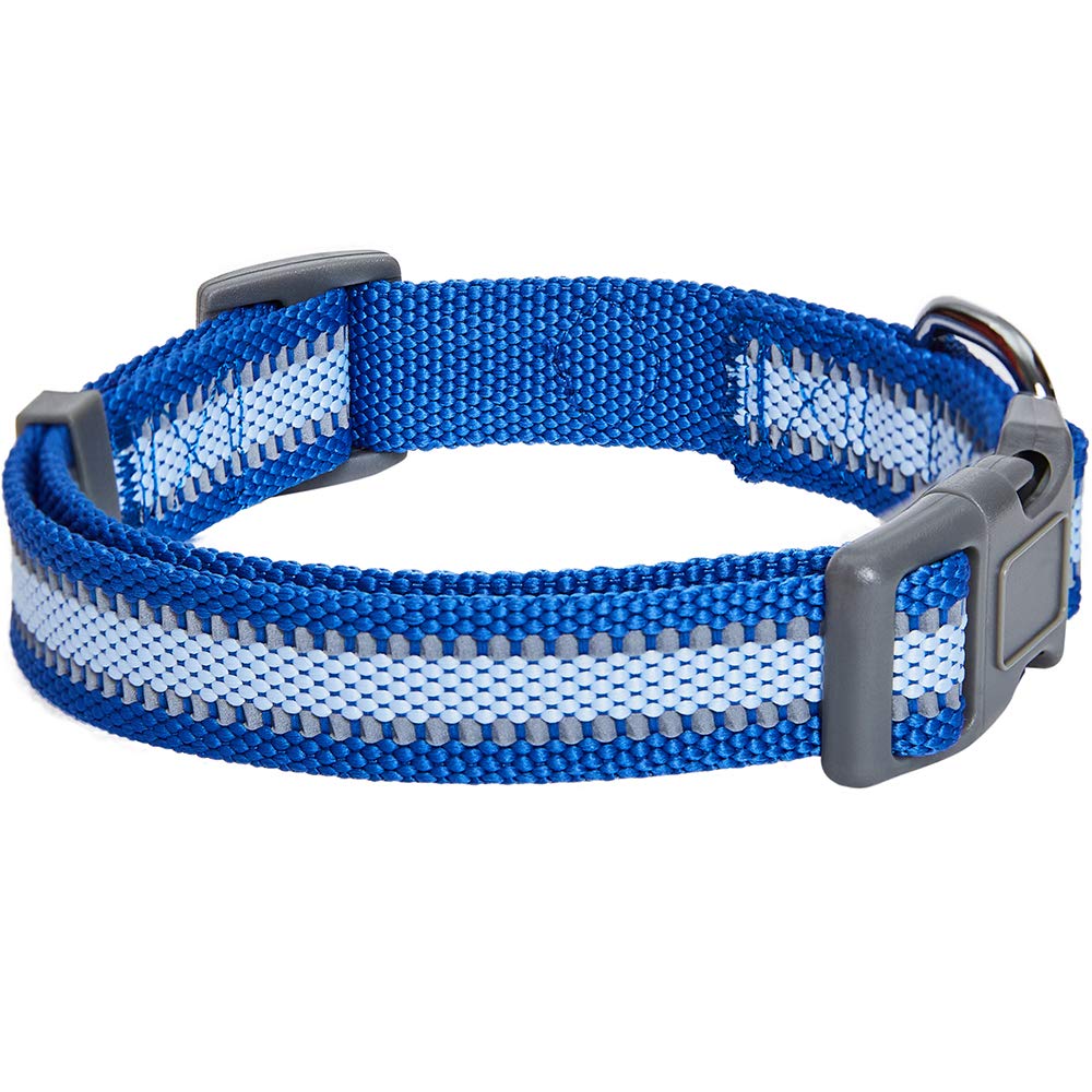Blueberry Pet Essentials Reflective Back To Basics Adjustable Dog Collar, Navy Blue, Large, Neck 18'-26'