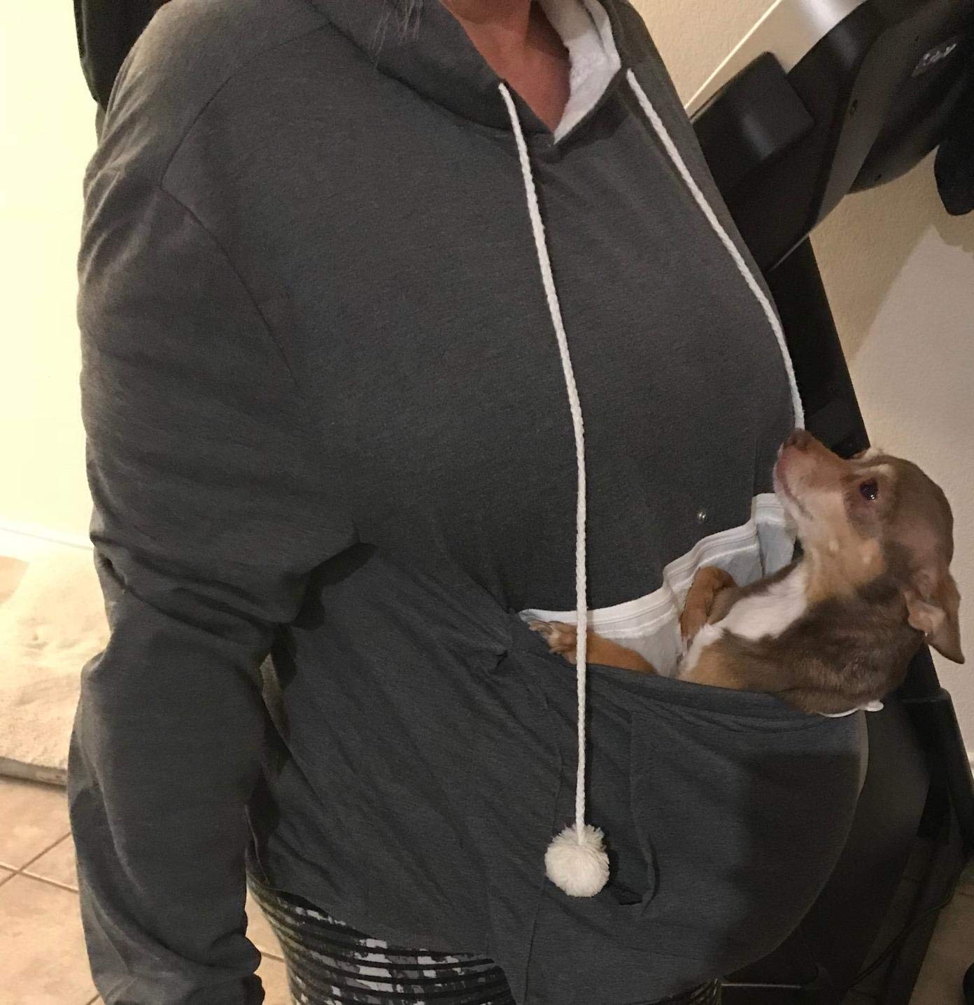 Felyong Unisex Pet Carrier Hoodie Cat Dog Pouch Holder Sweatshirt Shirt Top 2XL Dark Grey