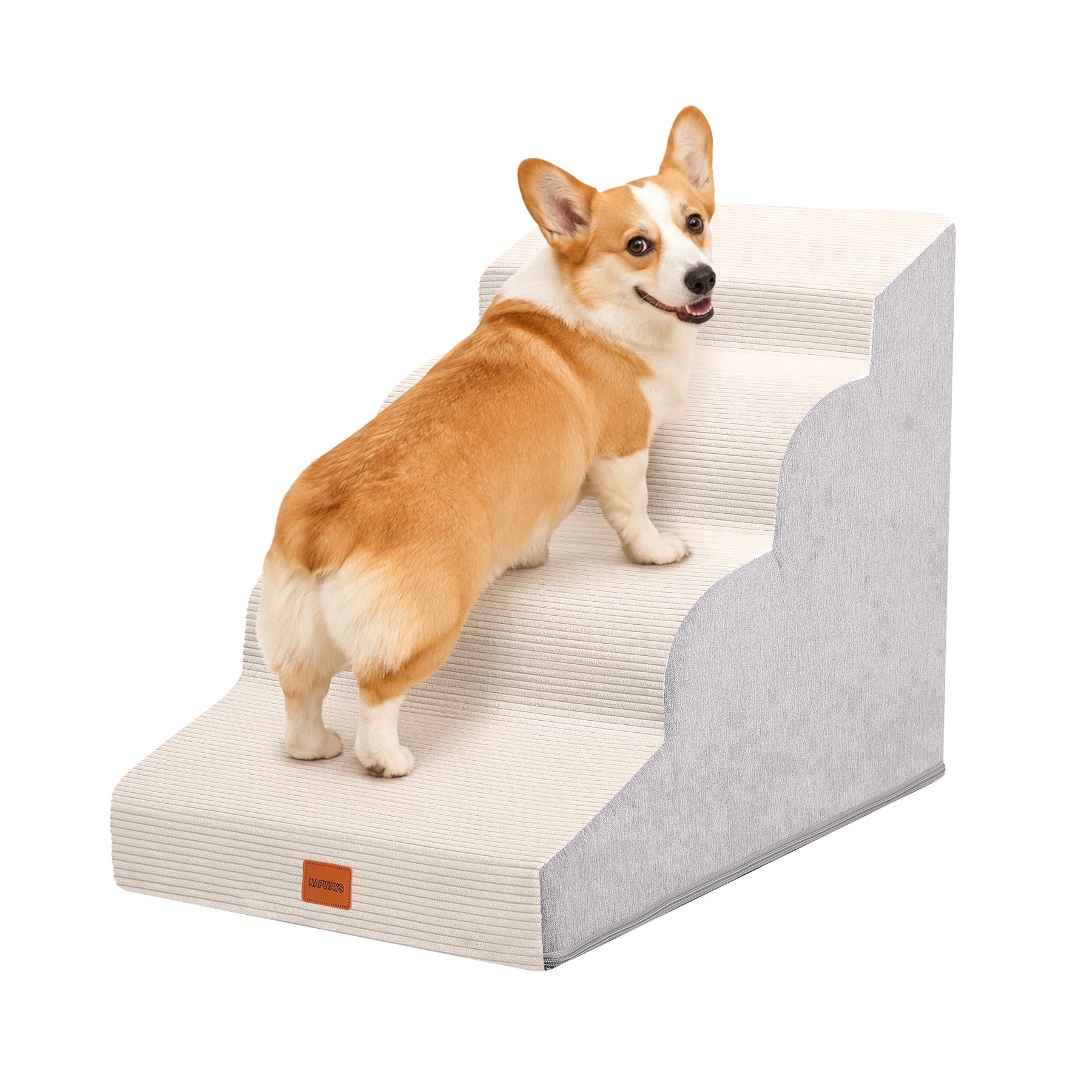 NAPWAYS Dog Stairs for Small Dogs,19.7 H,4-Step Curved Pet Ramp for Bed Couch Sofa and Chair,Non-Slip Pet Steps for Injured & Se