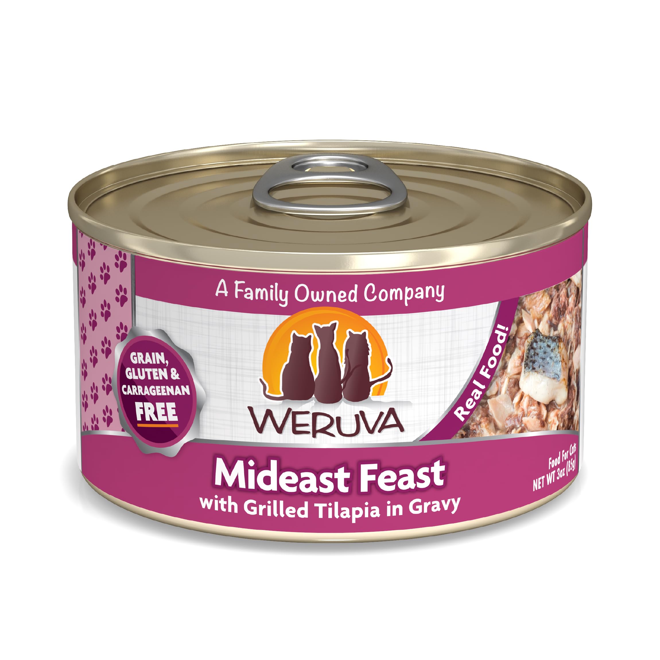 Weruva Classic Cat Food, Mideast Feast with Grilled Tilapia in Gravy, 3oz Can (Pack of 24)