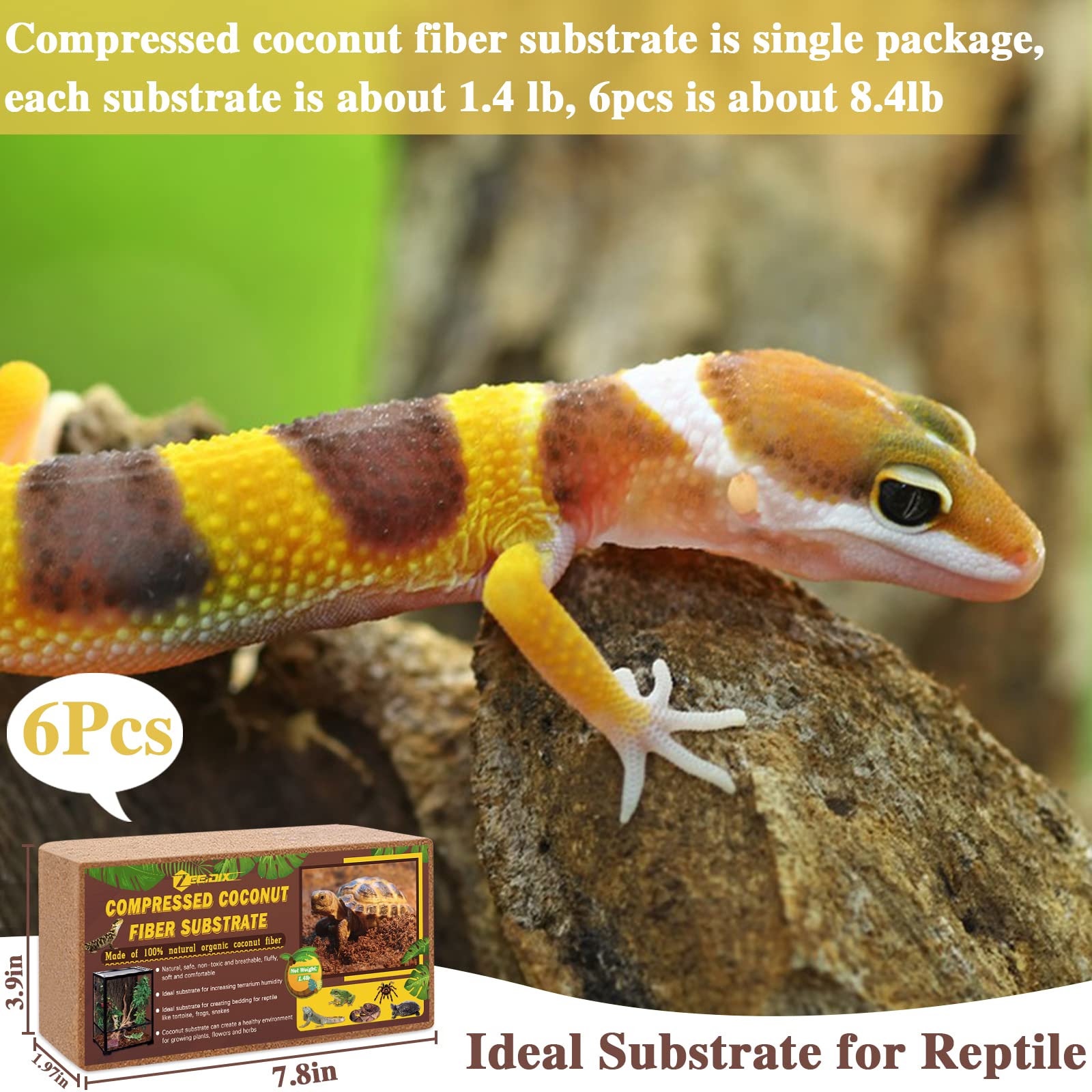 Zeedix 6Pcs Compressed Coconut Fiber Substrate For Reptiles, 100% Organic Coco Coir Fiber Brick Substrate Fluffy Bearded Dragon