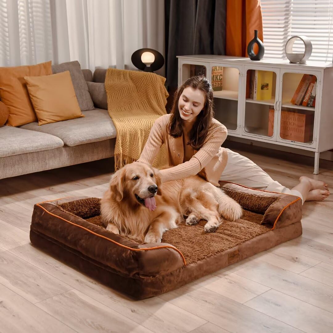 Comfort Expression XL Orthopedic Dog Bed, Waterproof, Washable, 42"x30"x9", Chocolate Brown, Non-Slip Bottom, Removable Cover