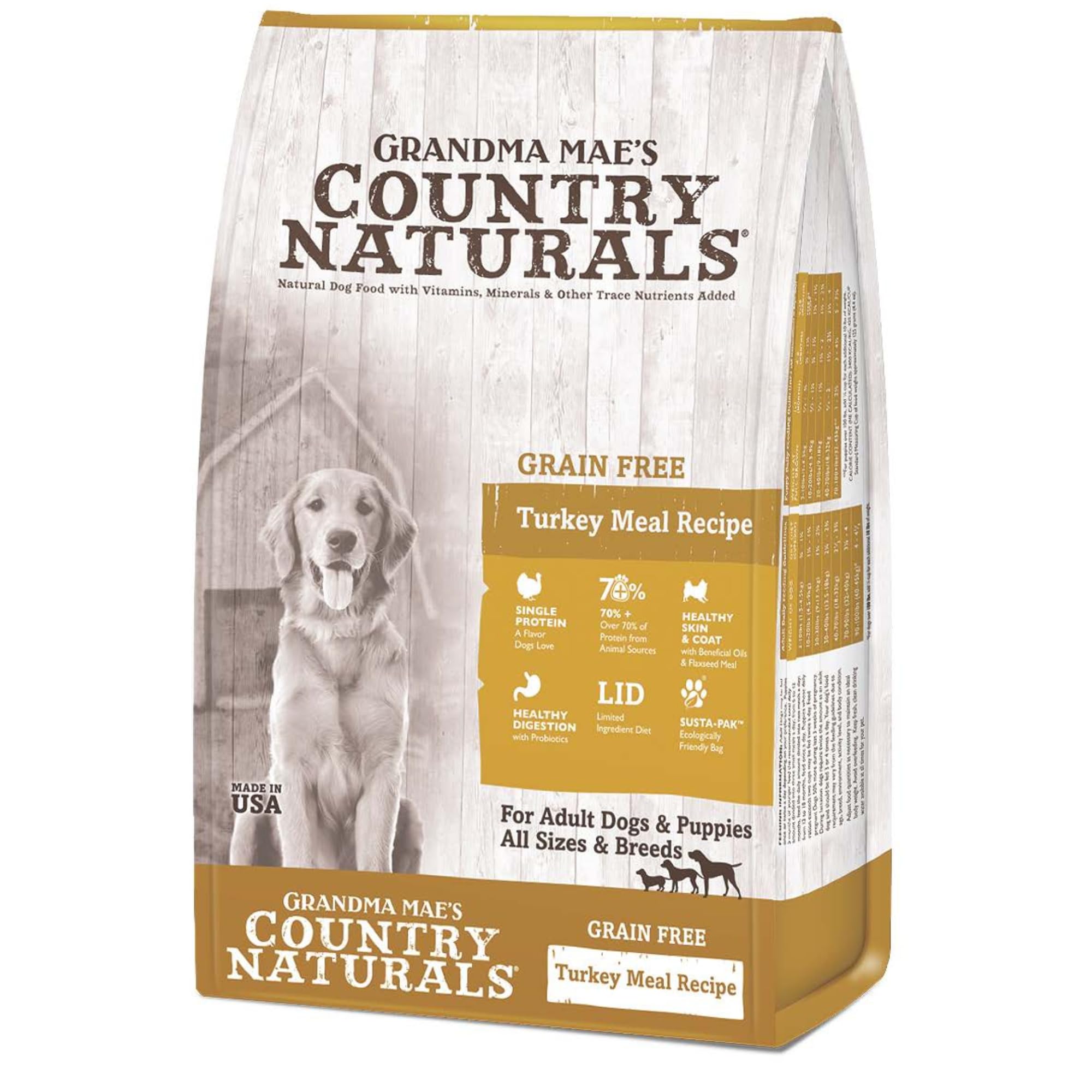 Grandma Maes Country Naturals Dry Dog Food, Grain Free Formula, Turkey, Slow Cooked & Nutrient Dense, Made in USA, 25 LB Bag
