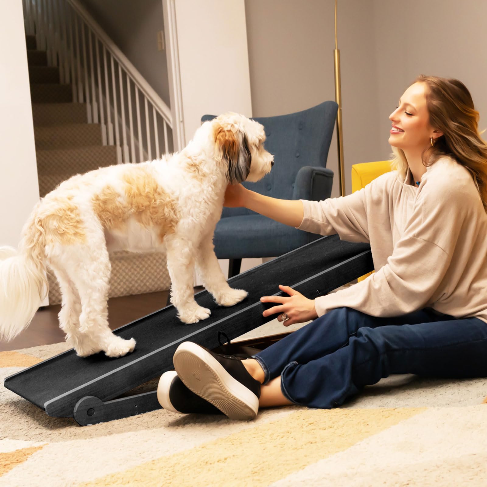 Dog Ramp For Couch, Small Dog Bed Ramp To Get On Bed 20 Inch High, Non-Slip, Sturdy Adjustable Pet Ramp With Landing Platform, S