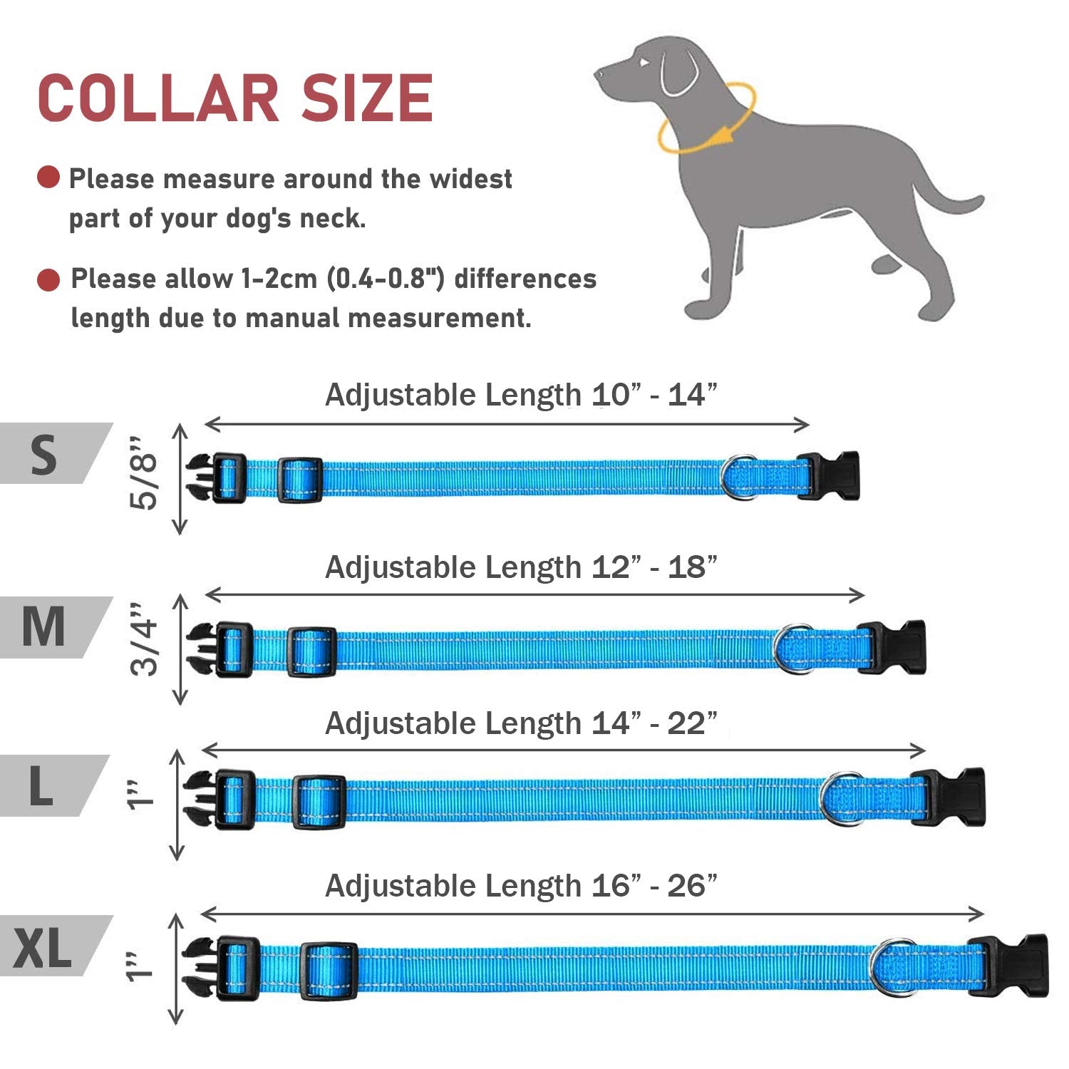 Reflective Dog Collar With Buckle Adjustable Safety Nylon Collars For Small Medium Large Dogs, Blue Xl