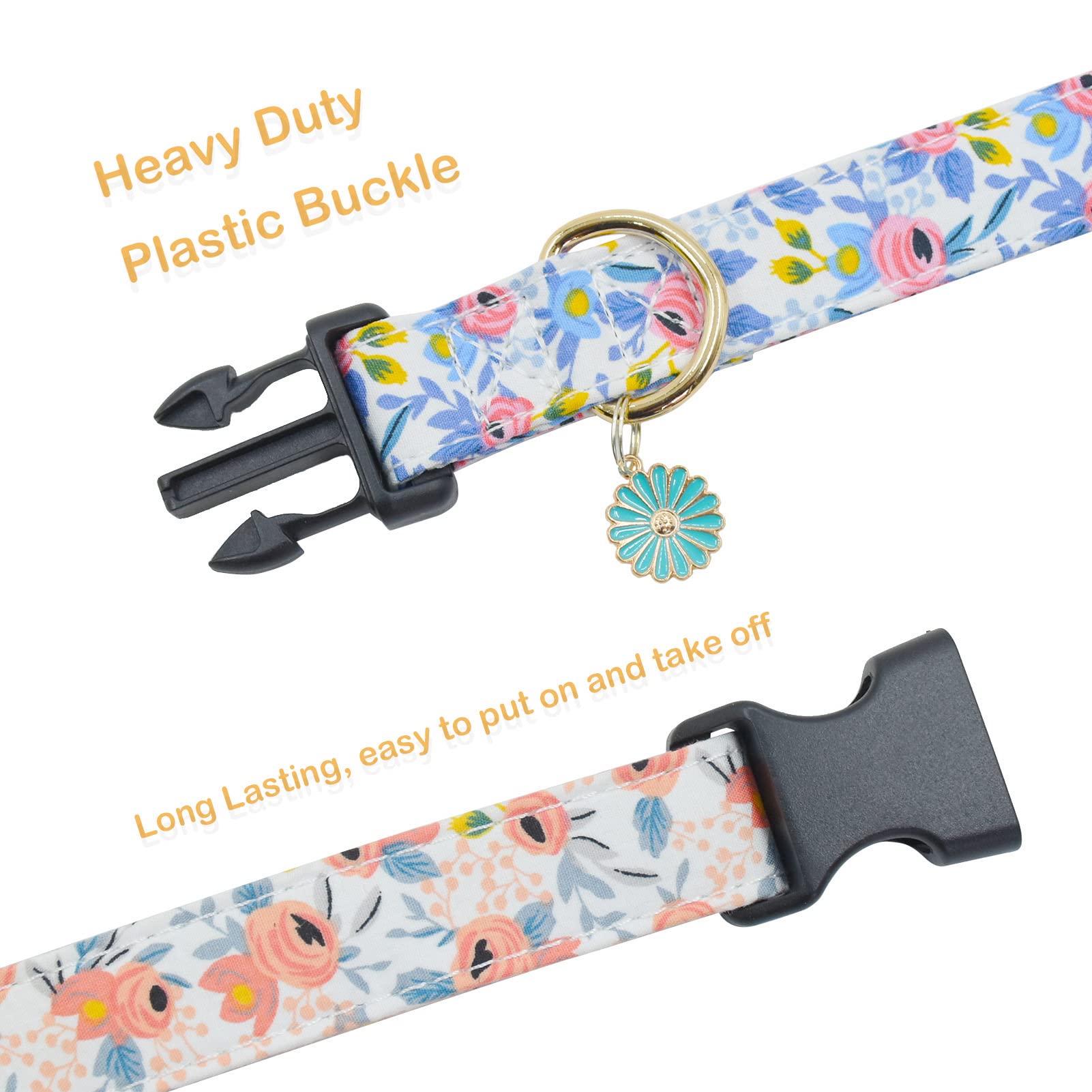2 Pcs Cotton Dog Collar Soft Cute Flower -3 Sizes Soft Nylon Puppy Collar Adjustable For Girl Female Small Medium Large Dogs (S(