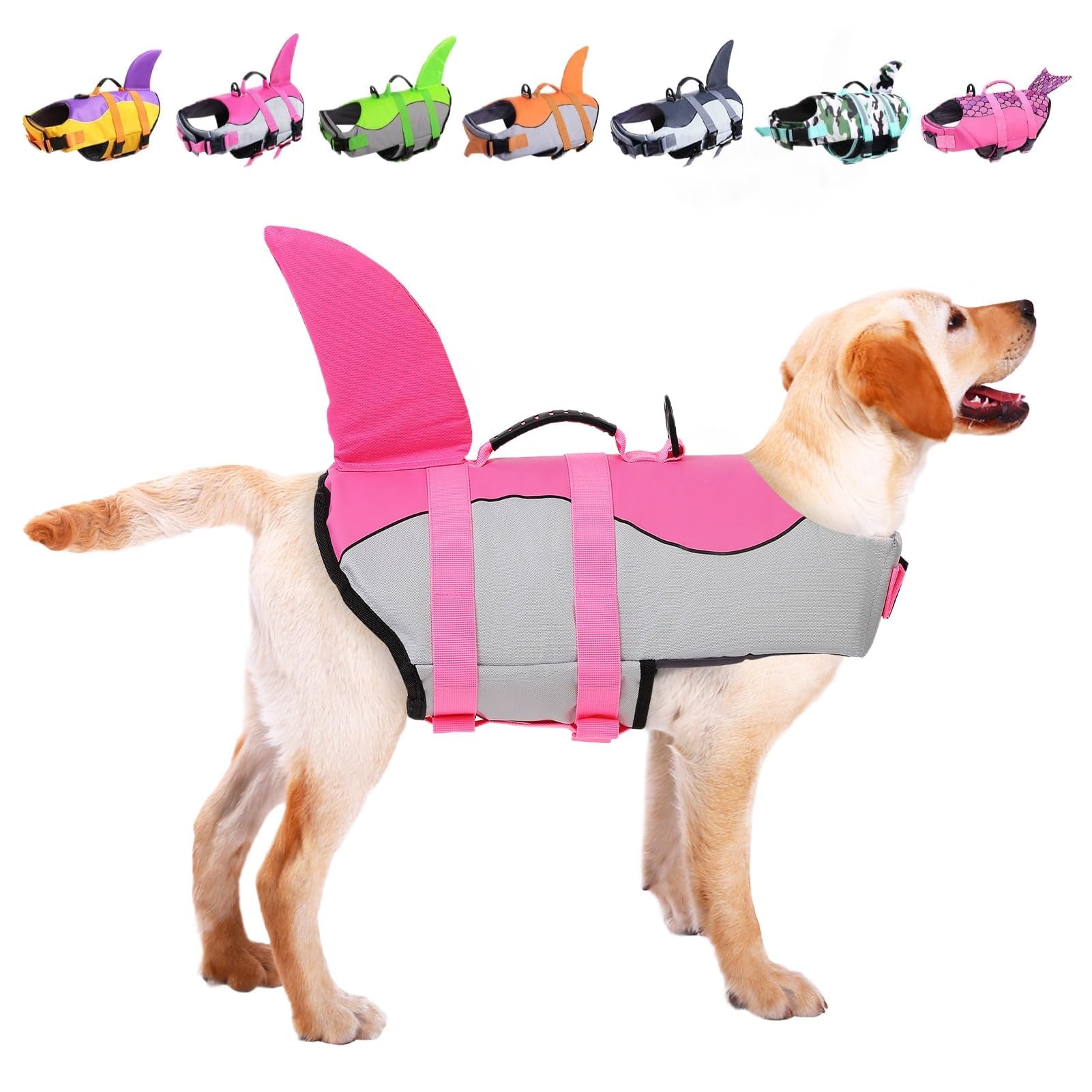 Asenku Dog Life Jacket, High Grade Polyester Oxford Nylon, Shark Pink, Small - Water Safety Swimsuit For Pool, Boating, Makes Do