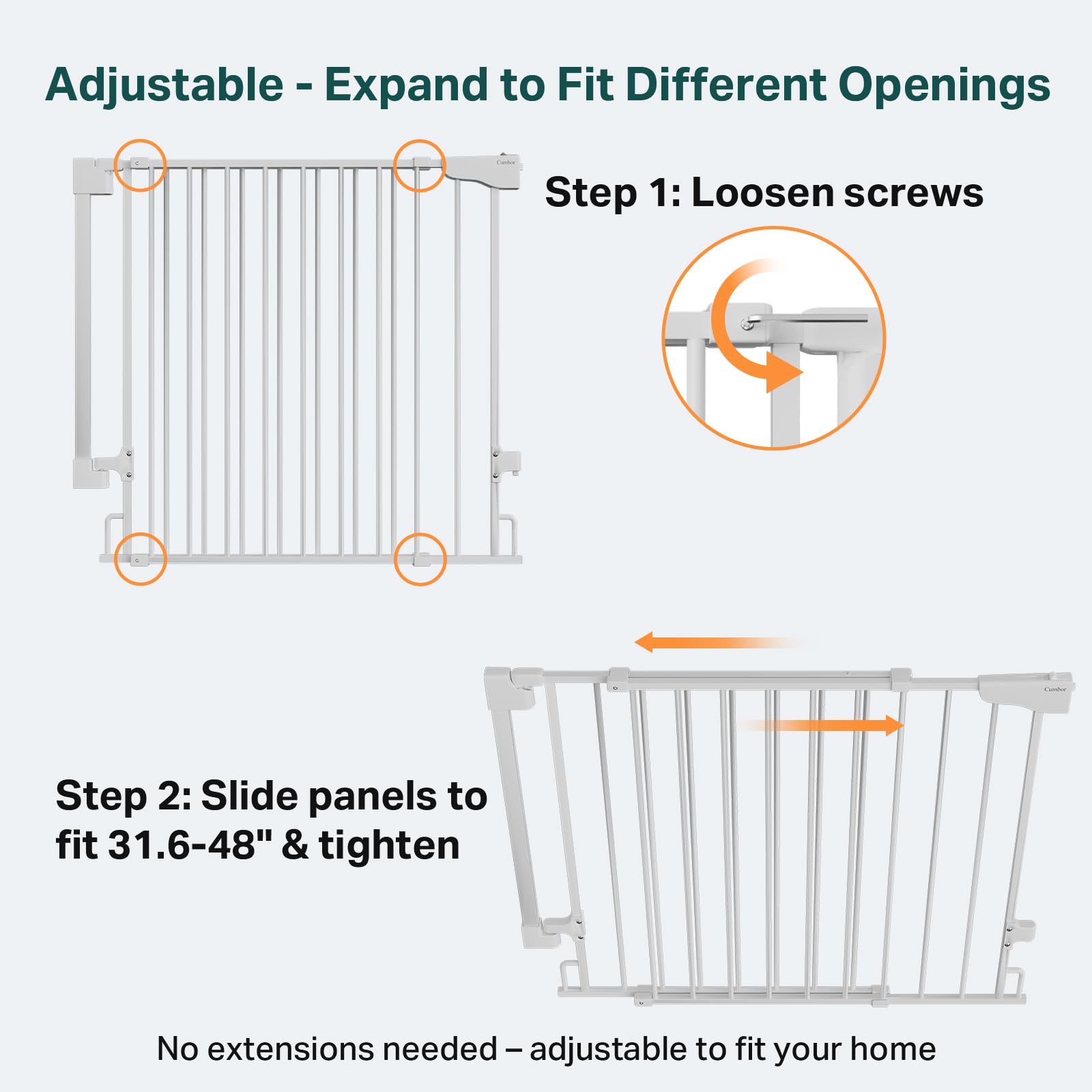 Cumbor 34 Extra Tall Baby Gate for Stairs, Wall-Mounted (Drill Required), Expandable 31.6-48 No Bottom Bar Dog Gate Indoor for L