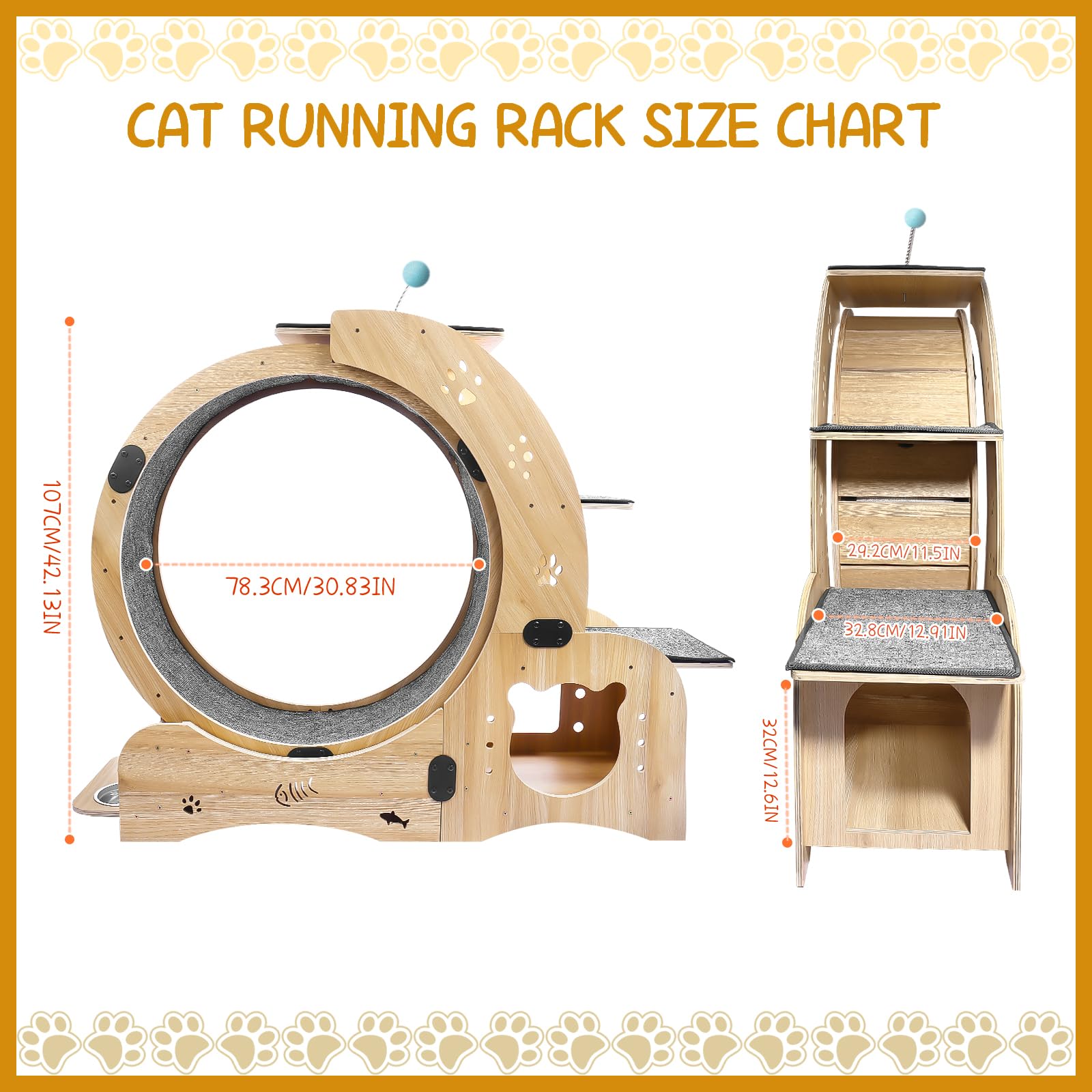 Upgraded Cat Wheel Exerciser For Indoor,Large Cats Treadmill,Cats Running Wheel With Silent Wheels,Loss Weight Device (Wood)