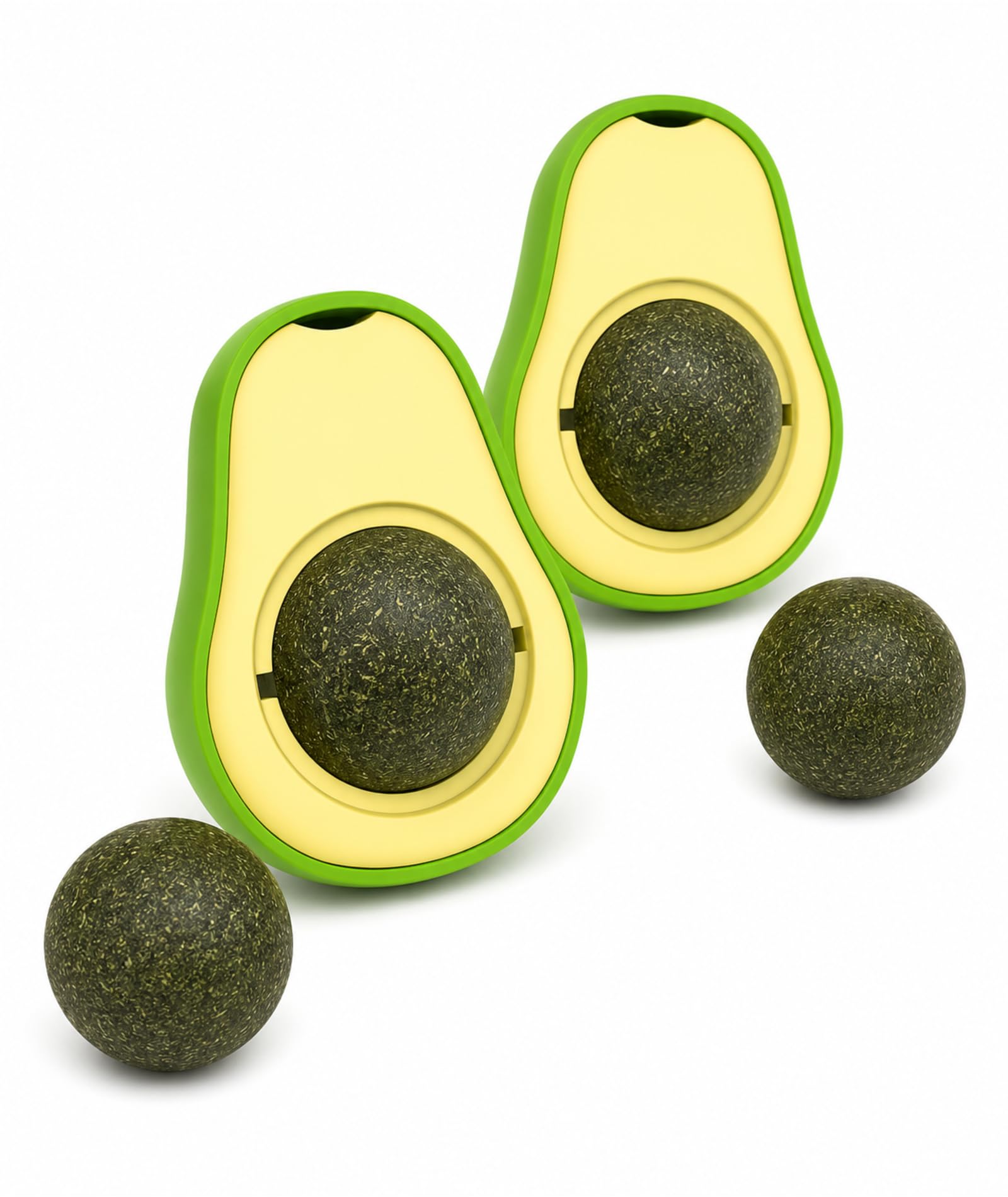 Mittijoy 4Pcs Catnip, Rotating Silicone Avocado Cat Toys With 2 Catnip Replacement Balls, Interactive Pet Toy For Indoor Chasing