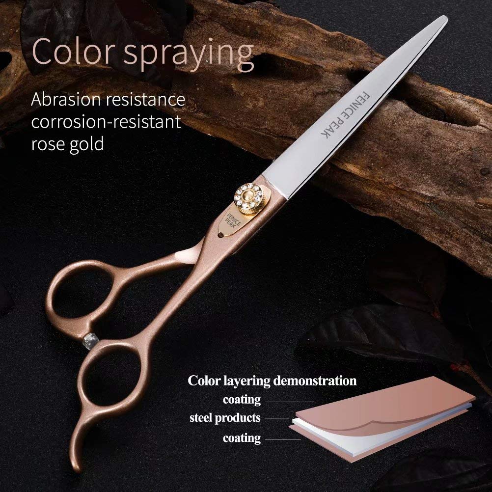 Fenice Peak 7'' Dog Straight Scissors For Grooming 440C Stainless Steel Rose Gold Professional Pet Trimming Scissors Sharp Blade
