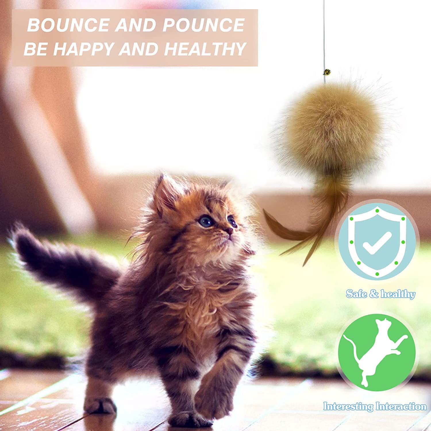 Azoffyiu Cat Toys - Rainbow Wand, Feather Flips Plush Ball, Interactive Feather Teaser For Kitten Exercise - 3 Pack