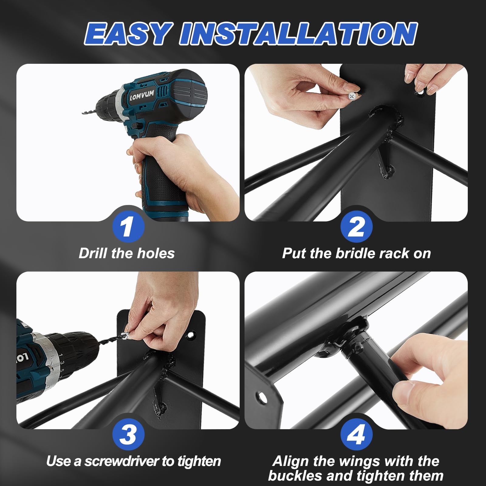 Paterr Saddle Rack Wall Mount - 6 Pack Detachable Bridle Hooks Black, GUR-Paterr-2708 for Horse Trailer & Stall Tack Storage