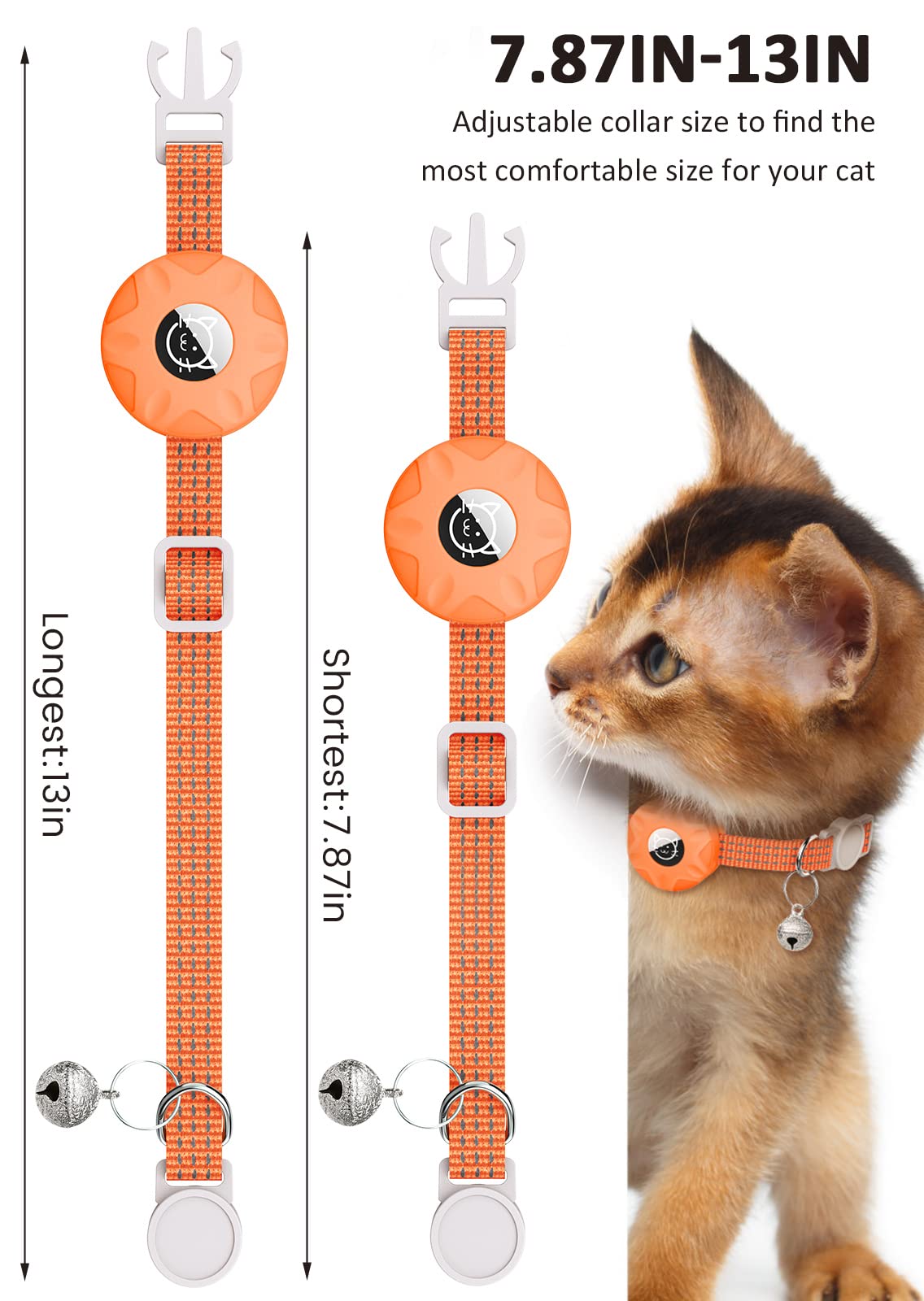 Airtag Cat Collar, Reflective Kitten Collar Breakaway Apple Air Tag Cat Collar, Gps Cat Collar With Airtag Holder And Bell, Ligh