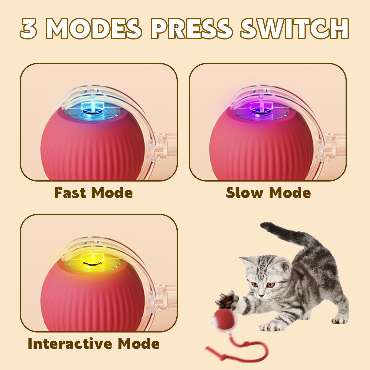 Dvhnmk Chewie Viral 360 Smart Automatic Rolling Pet Ball - Interactive Dog & Cat Toy (Red)