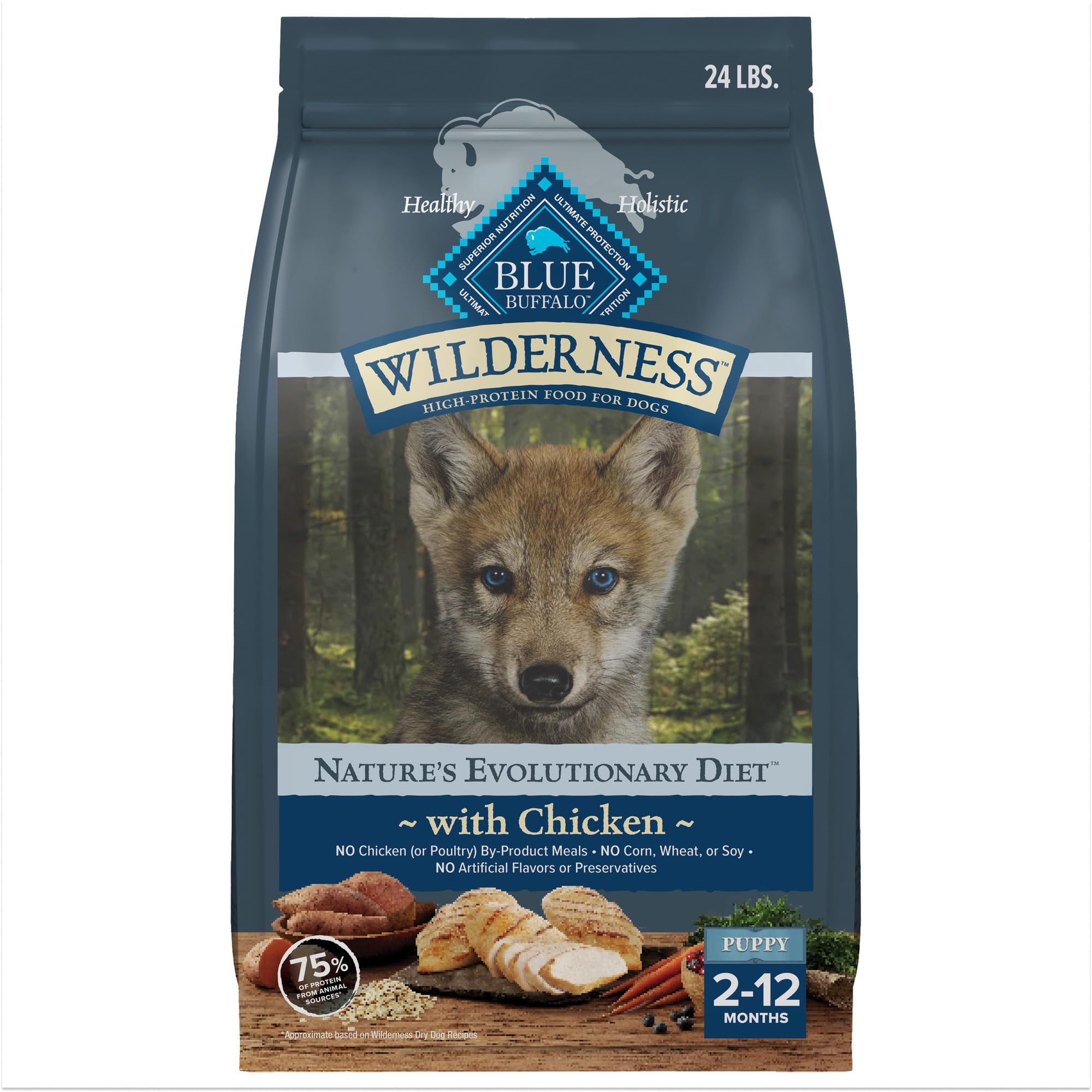 Blue Buffalo Wilderness High-Protein Natural Dry Food for Puppies, Chicken Recipe, 24-lb. Bag