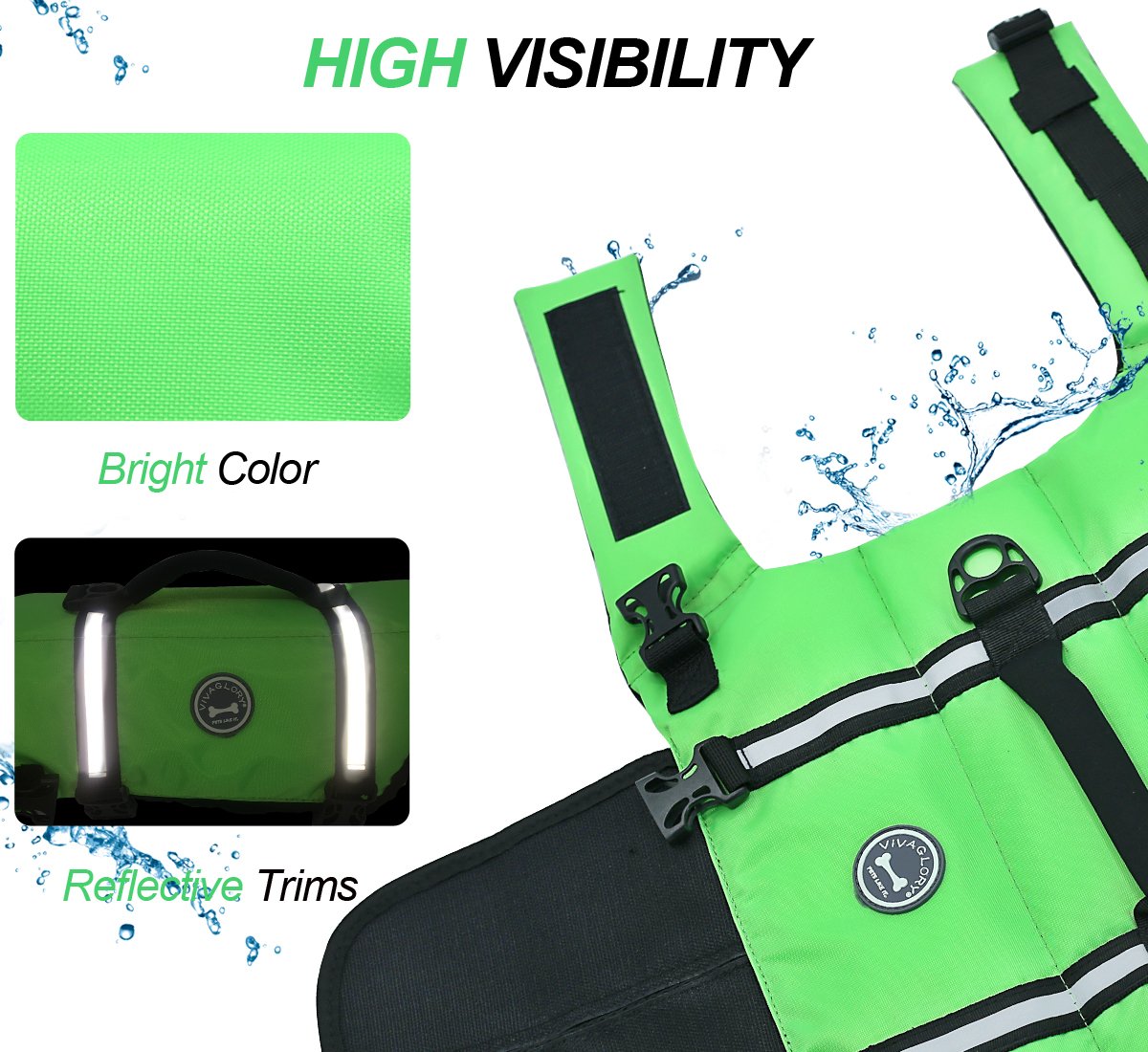 Vivaglory Ripstop Dog Life Jacket, Reflective & Adjustable Life Vest For Dogs With Rescue Handle For Swimming & Boating, Bright