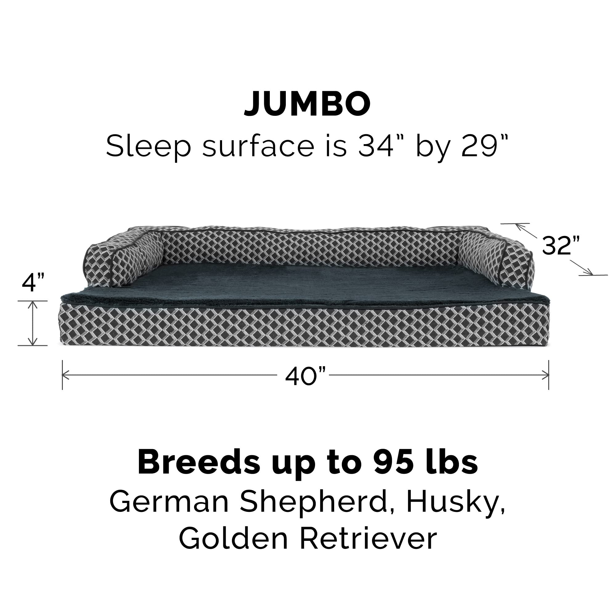 Furhaven Memory Foam Dog Bed for Large Dogs w/ Removable Bolsters & Washable Cover, For Dogs Up to 95 lbs - Plush & Woven Decor