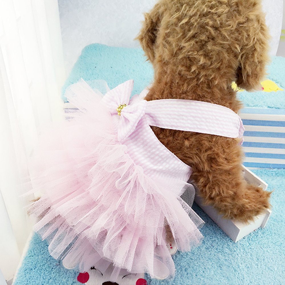 Dog Dresses, Fashion Pet Dog Clothes, Striped Mesh Puppy Dog Princess Dresses (Pink, Small)