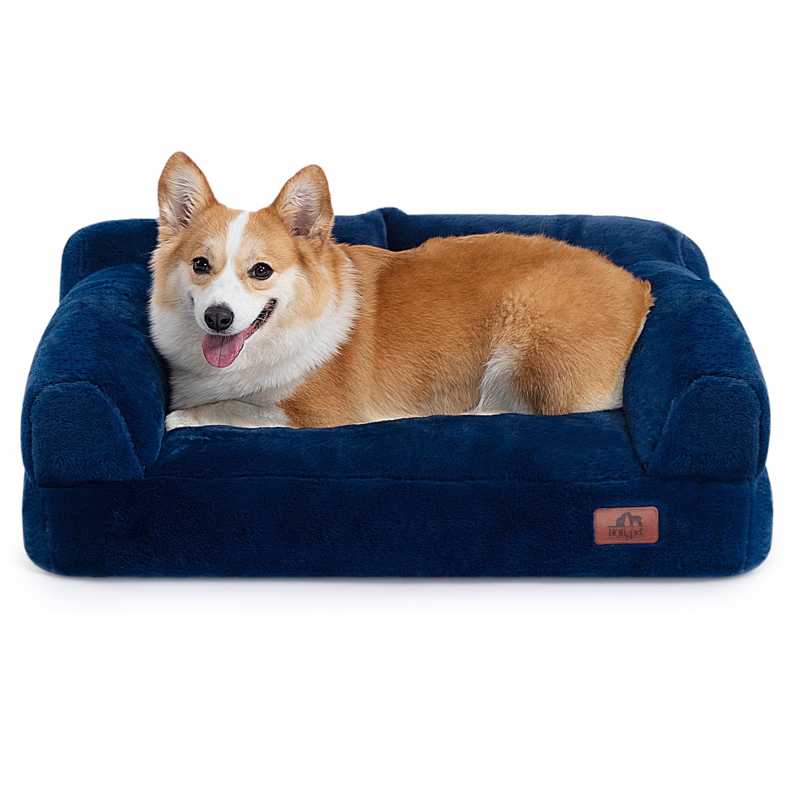 Hollypet Fluffy Plush Dog Cat Couch Bed, Soft Calming Sofa, 28"x21"x10", Gray, Ideal for Medium Small Pets