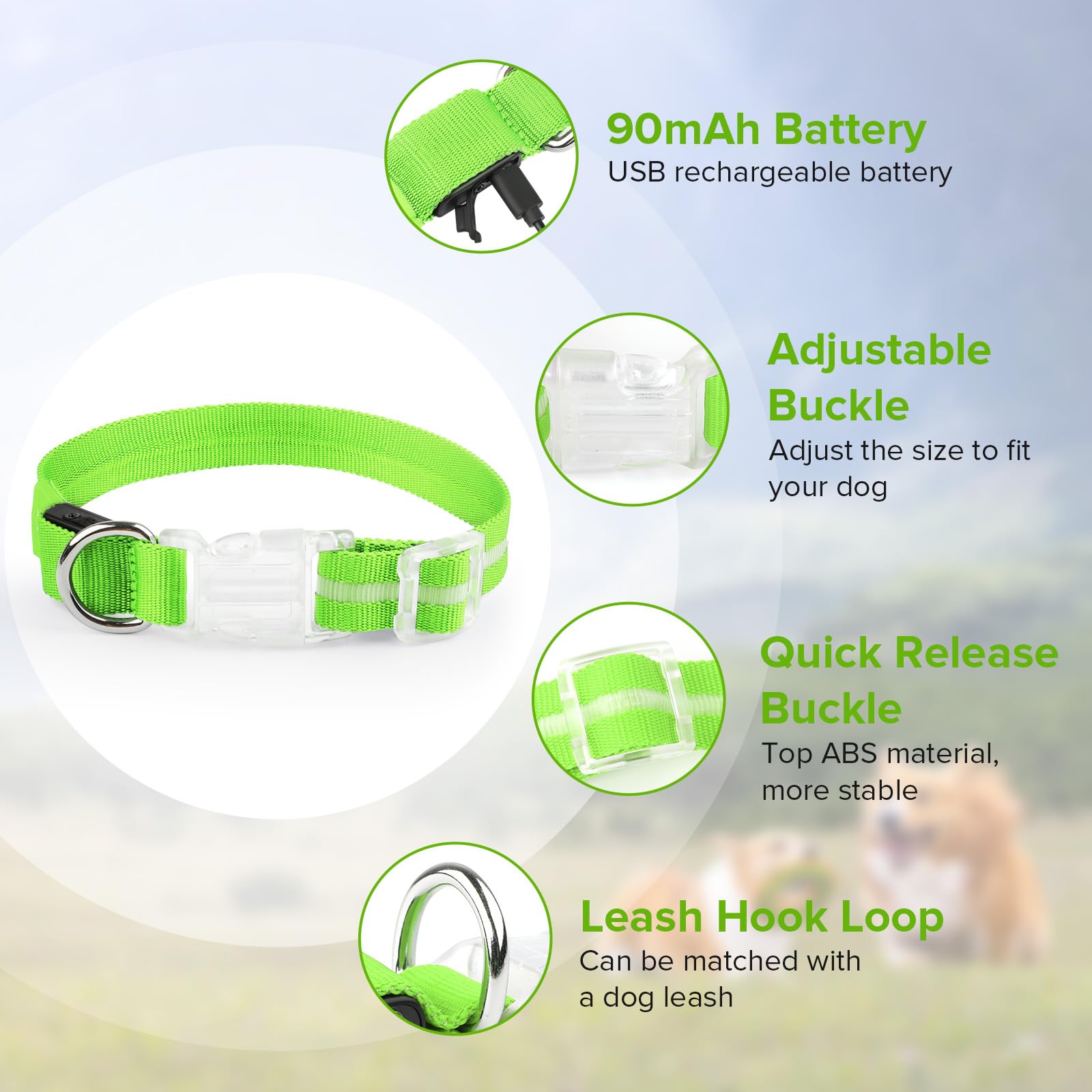 Led Dog Collar For Night Walking,Rechargeable Light Up Dog Collar Led Color,Glow In The Dark Dog Collars Waterproof For Small Me