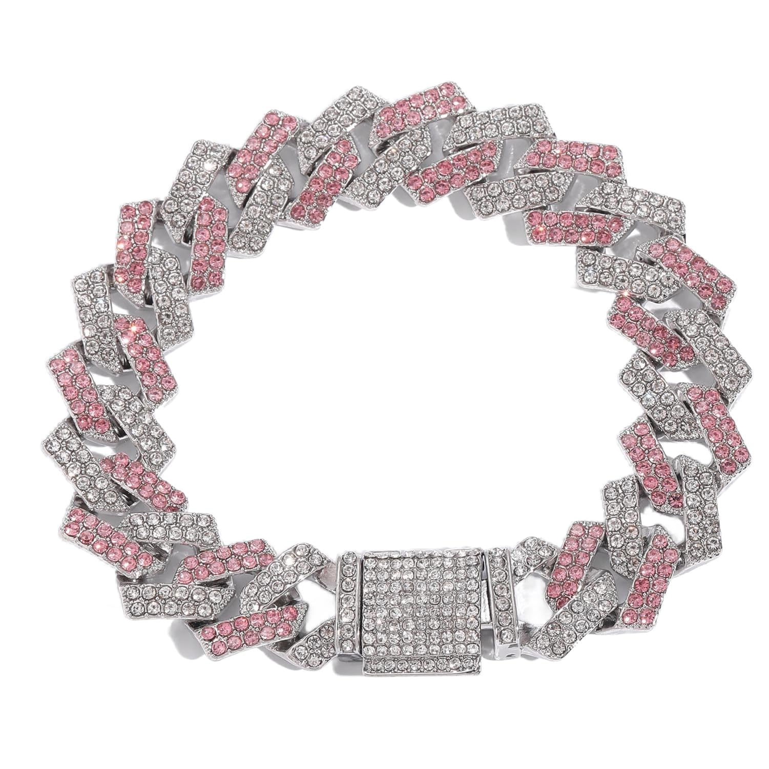 Chain Dog Collar For Large Dogs, Diamond Metal Cuban Link Dog Collar,15Mm Wide Bling Sparkly Puppy Necklace For Small Medium Lar