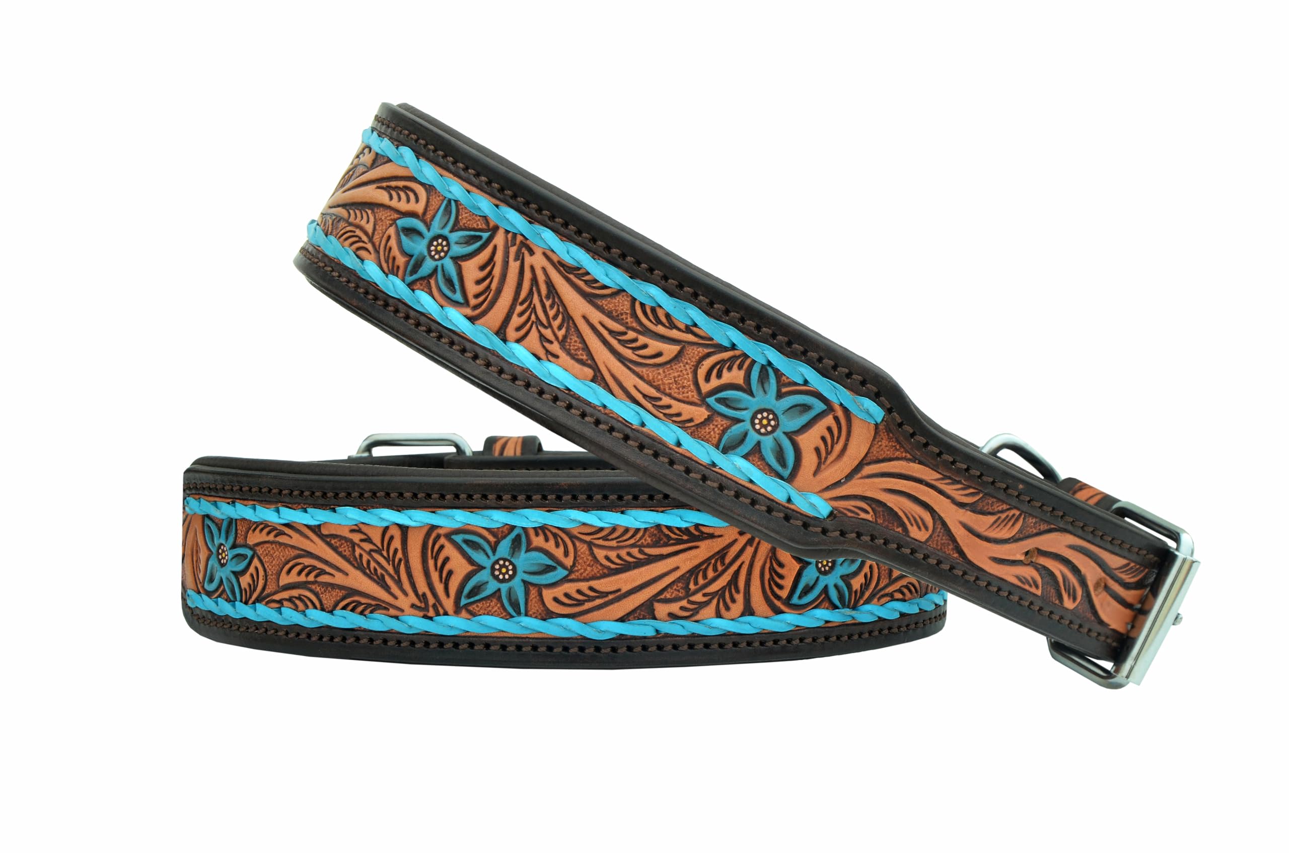 Leather Dog Collar Large Size Western Style Heavy Duty Hand Tooled Adjustable Padded Soft For Small Puppies And Big Dogs 10Ab139