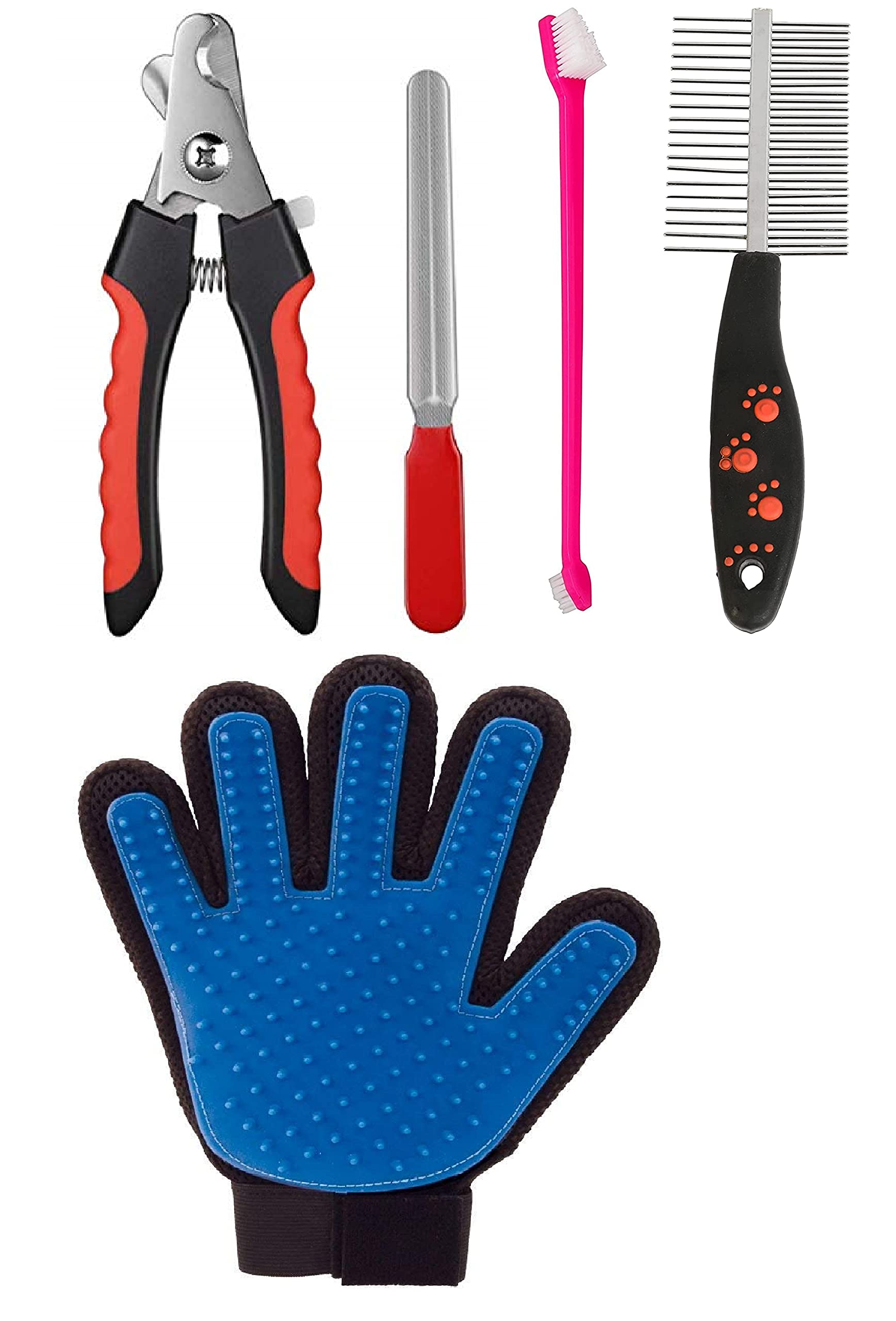 Psk Pet Mart Grooming Double Side Combo,Nail Cutter, Tooth Brush For Dog, Puppy, Cat And Kitten  Combo Of 4
