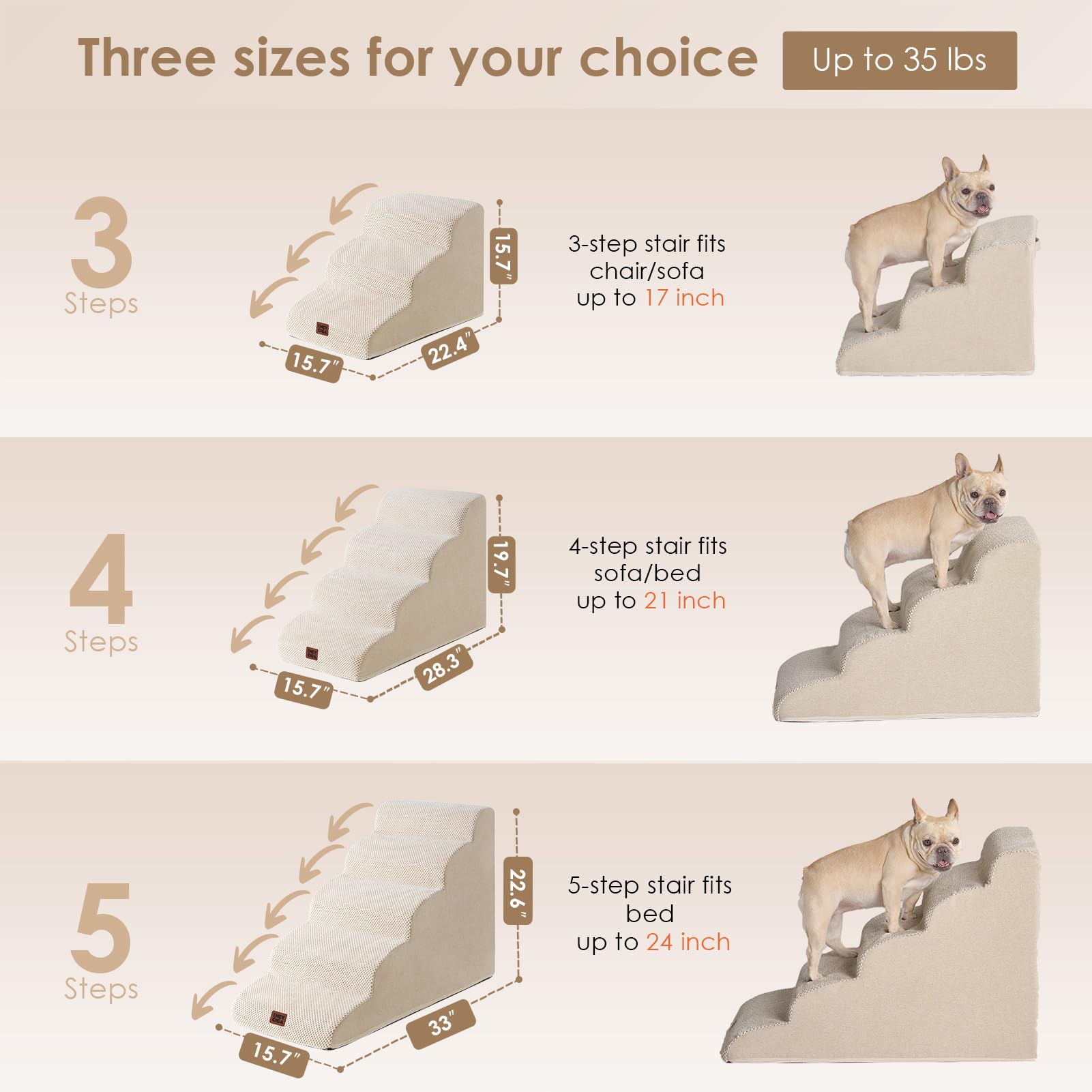 Eheyciga Curved Dog Stairs Ramp For High Beds 19.7' H, 4-Step Dog Steps For Small Dogs And Cats, Pet Stairs For High Bed Climbing, Non-Slip Balanced Pet Step Indoor, Beige
