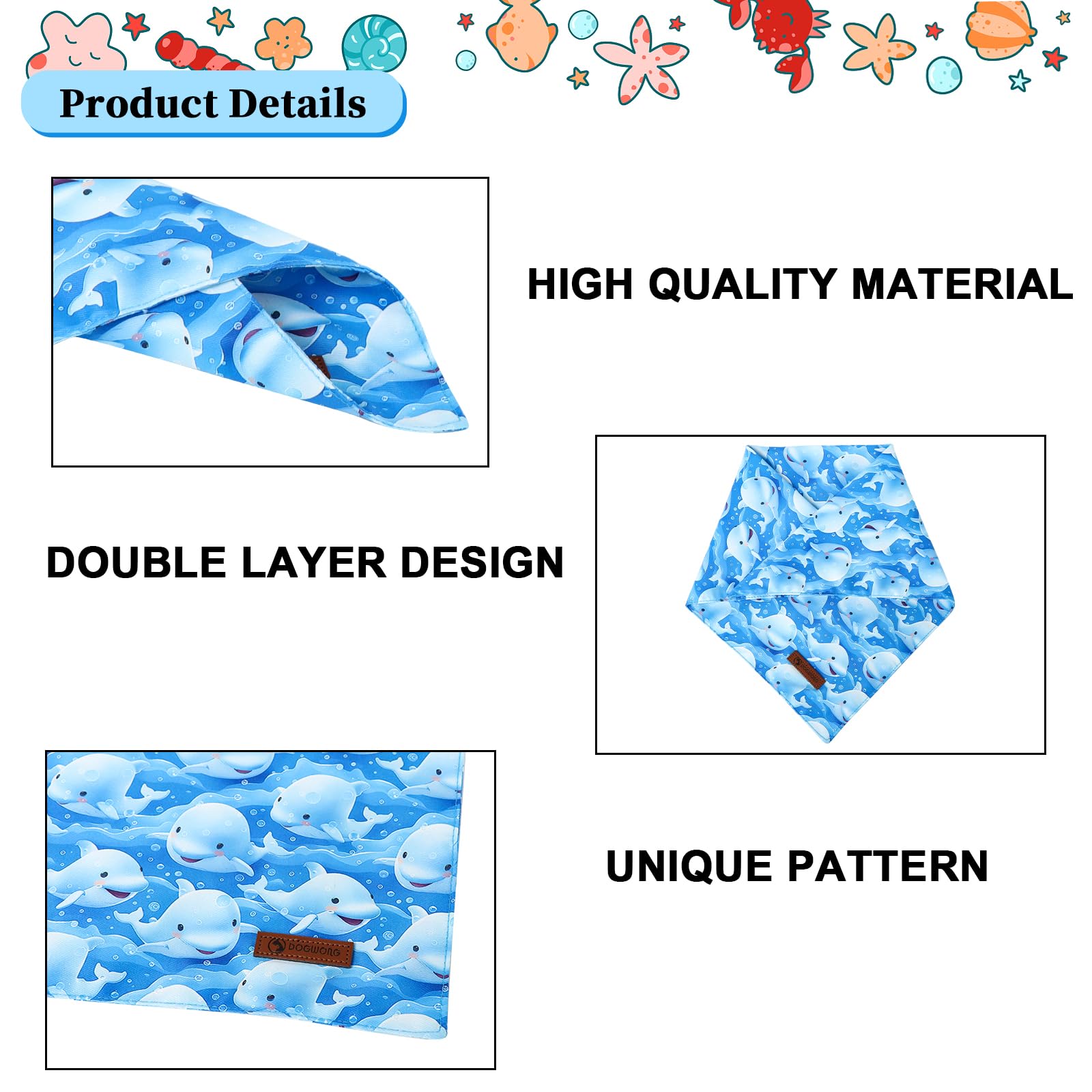 Dogwong Cute Dog Bandanas 2 Pack, Duck Whale Print Triangle Reversible Blue Summer Pet Scarf Durable Holiday Bandana For Small A