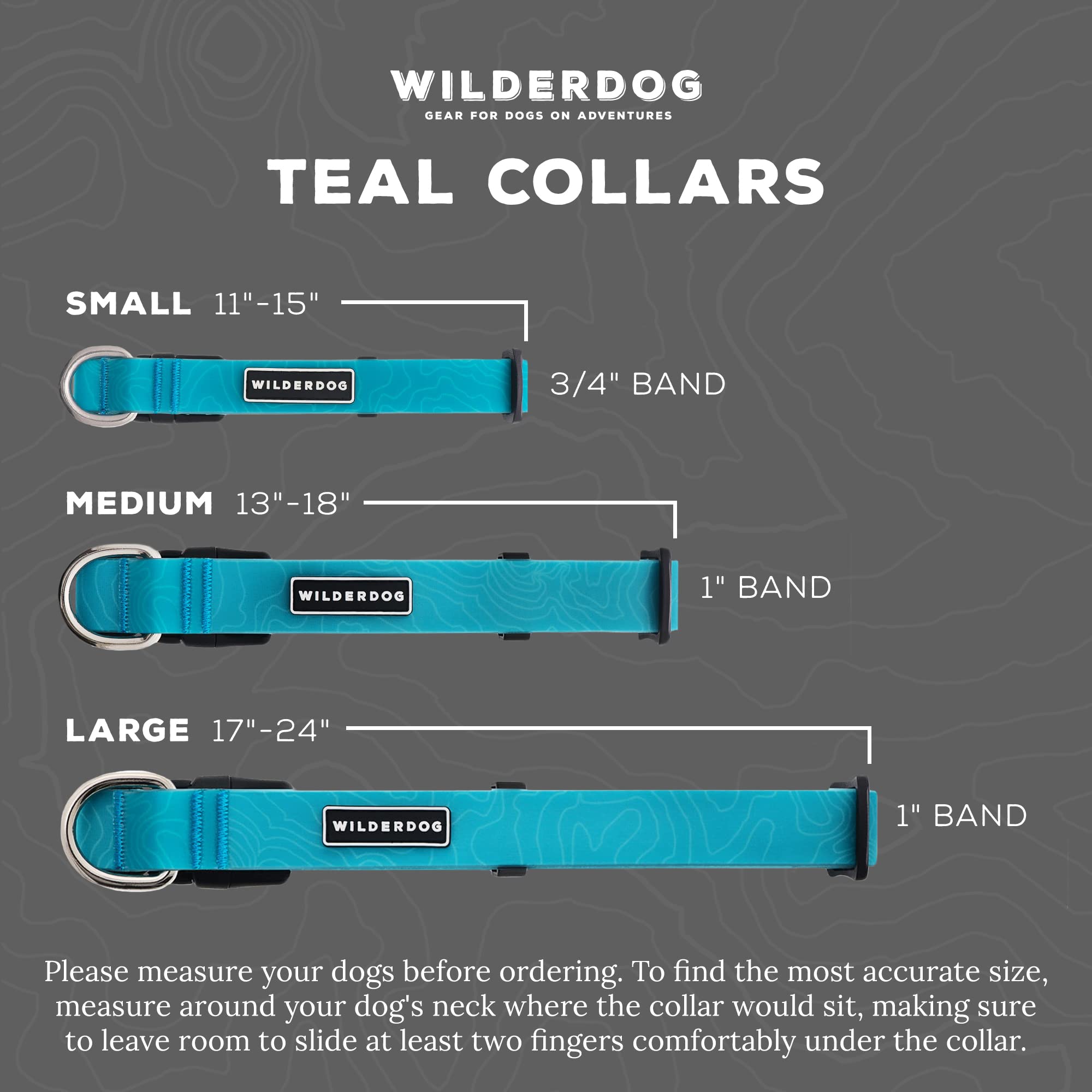 Wilderdog Waterproof Dog Collar - Repels Water & Dirt - Small 11''-15'' - Teal