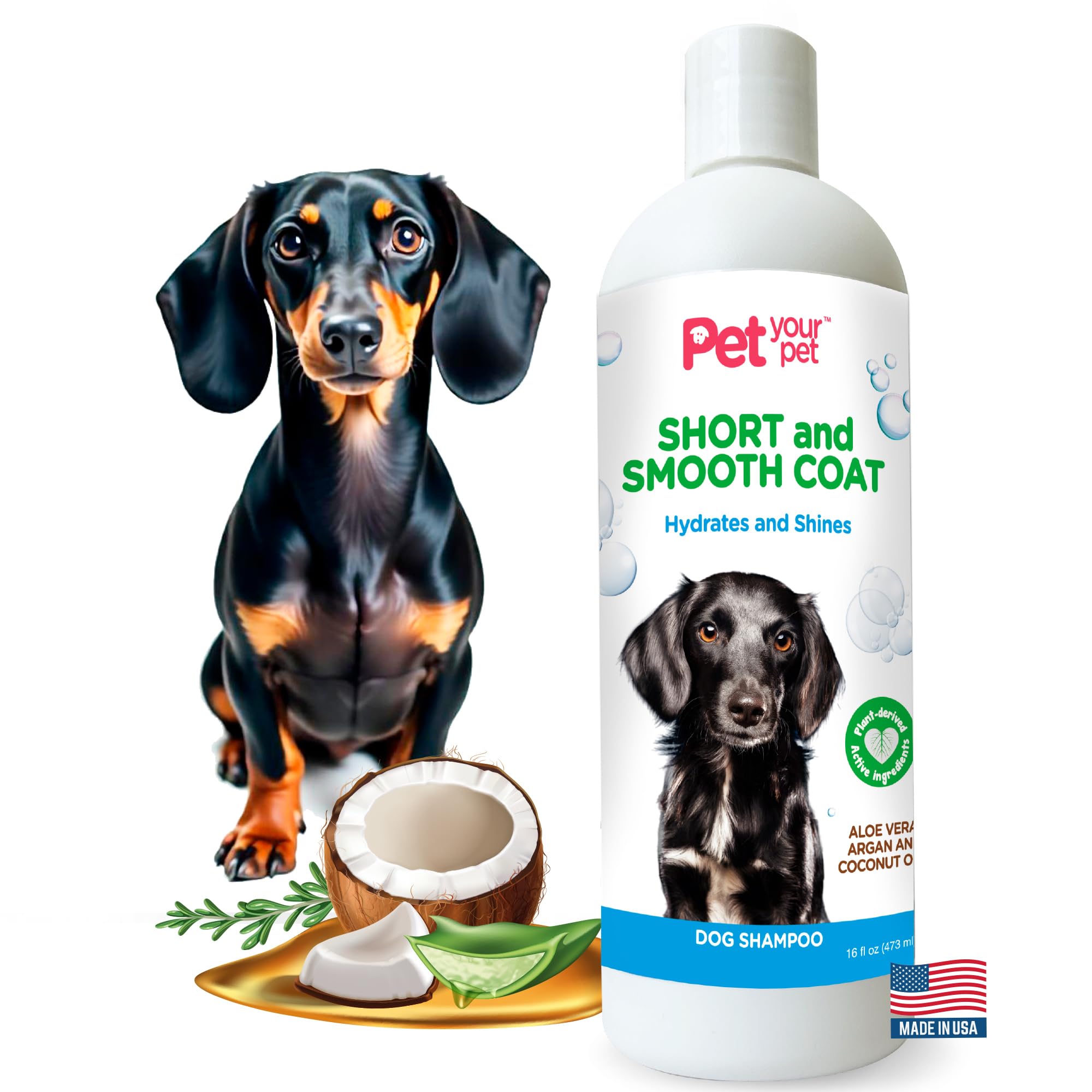 Pet Your Pet Natural Dog Shampoo For Short Coats - Hydrating Wash With Aloe, Argan & Coconut Oil - Deodorizing For Dachshunds, F