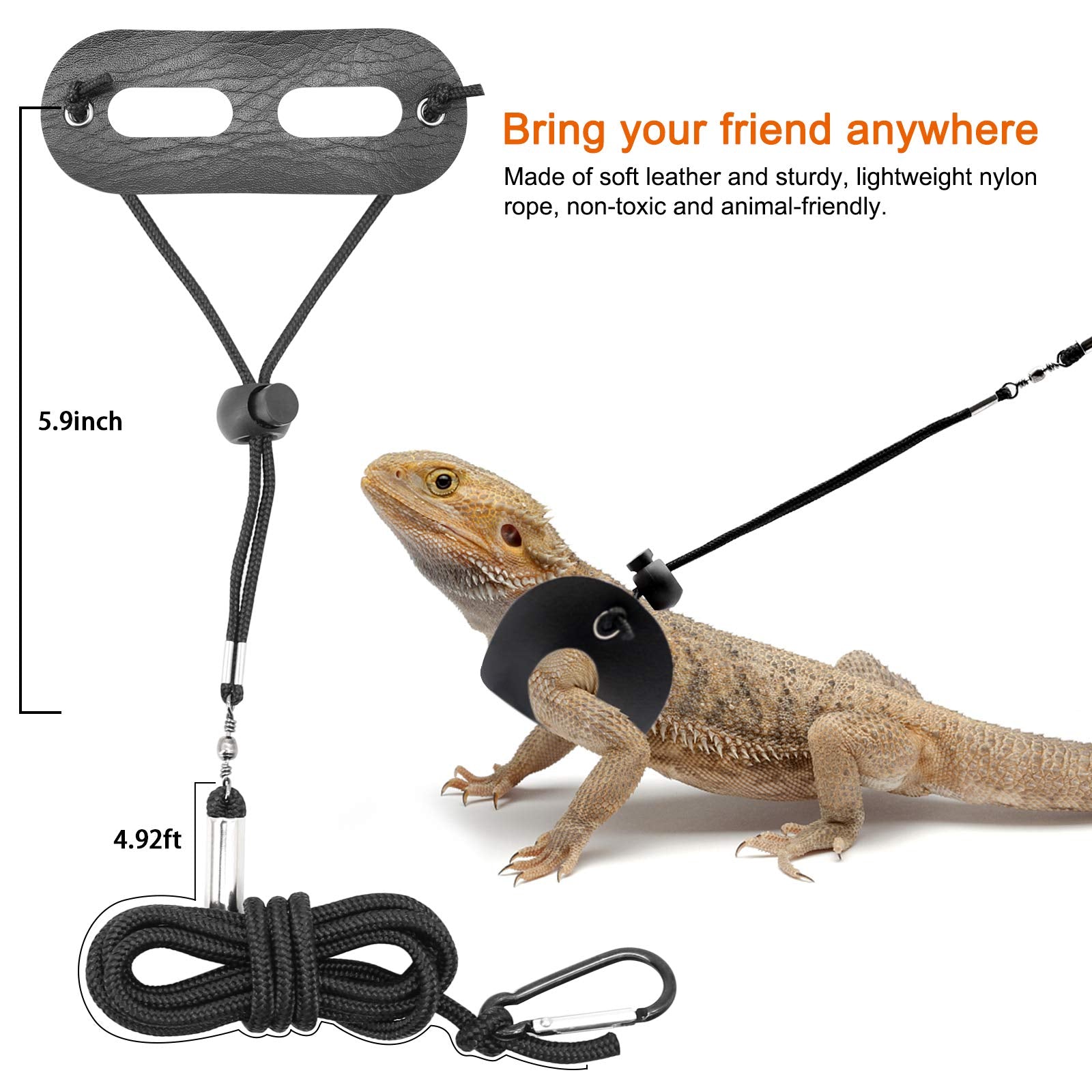 BWOGUE Bearded Dragon Harness and Leash Adjustable Leather Lizard Reptiles Harness Leash for Amphibians and Other Small Pet Anim