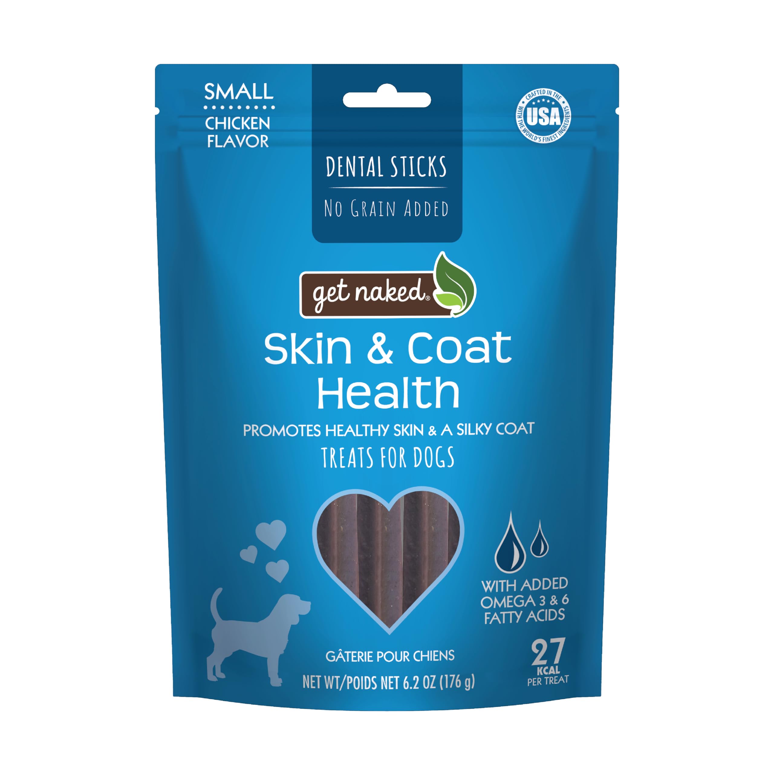Get Naked Grain Free 1 Pouch 6.2 Oz Skin & Coat Dental Chew Sticks, Small