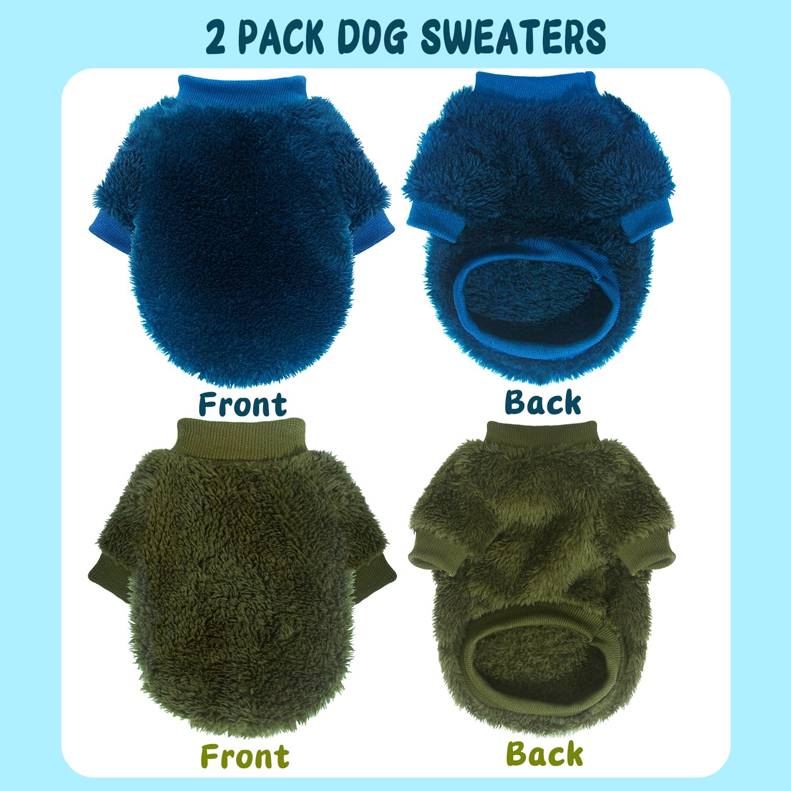2-Piece Dog Sweater Set For Puppies & Small Dogs - Warm Fleece Chihuahua Sweater For Boys & Girls, Blue & Dark Green, Medium