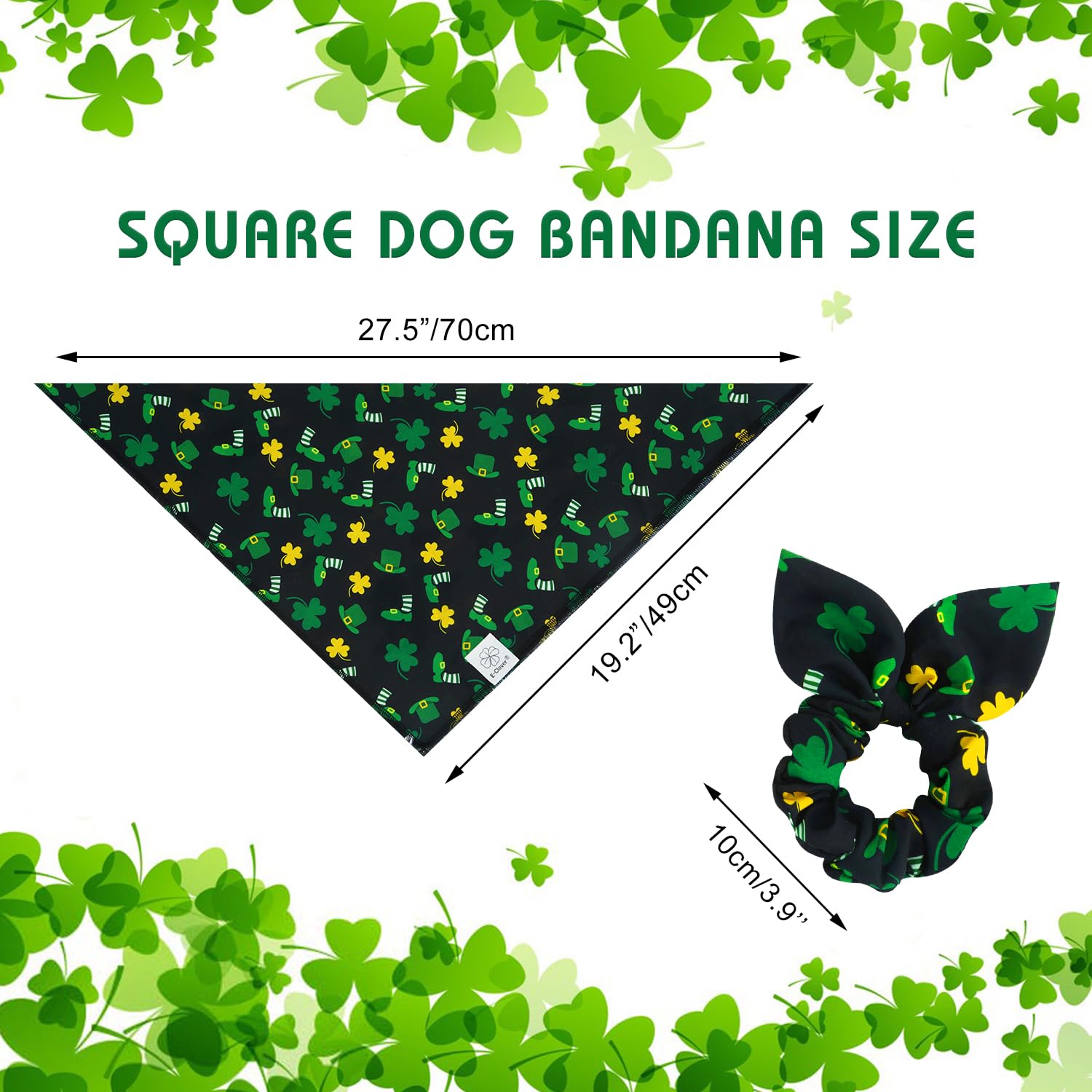 E-Clover Spring Dog Bandana & Matching Scrunchie-Shamrock Dog Bandanas Irish Pet Scarf Bib For Medium Large Dogs Girl Boy Owner