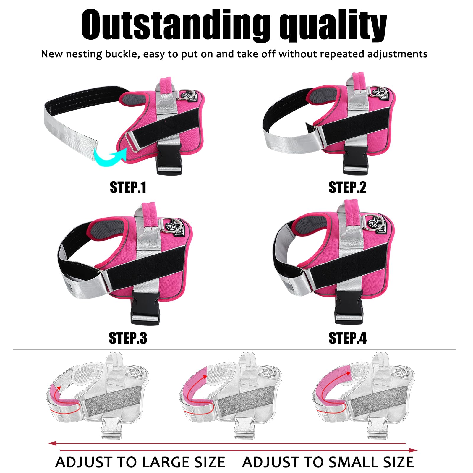 Bolux Dog Harness, No-Pull Reflective Dog Vest, Breathable Adjustable Pet Harness With Handle For Outdoor Walking - No More Pulling, Tugging Or Choking (Fuchsia, X-Small (Pack Of 1))