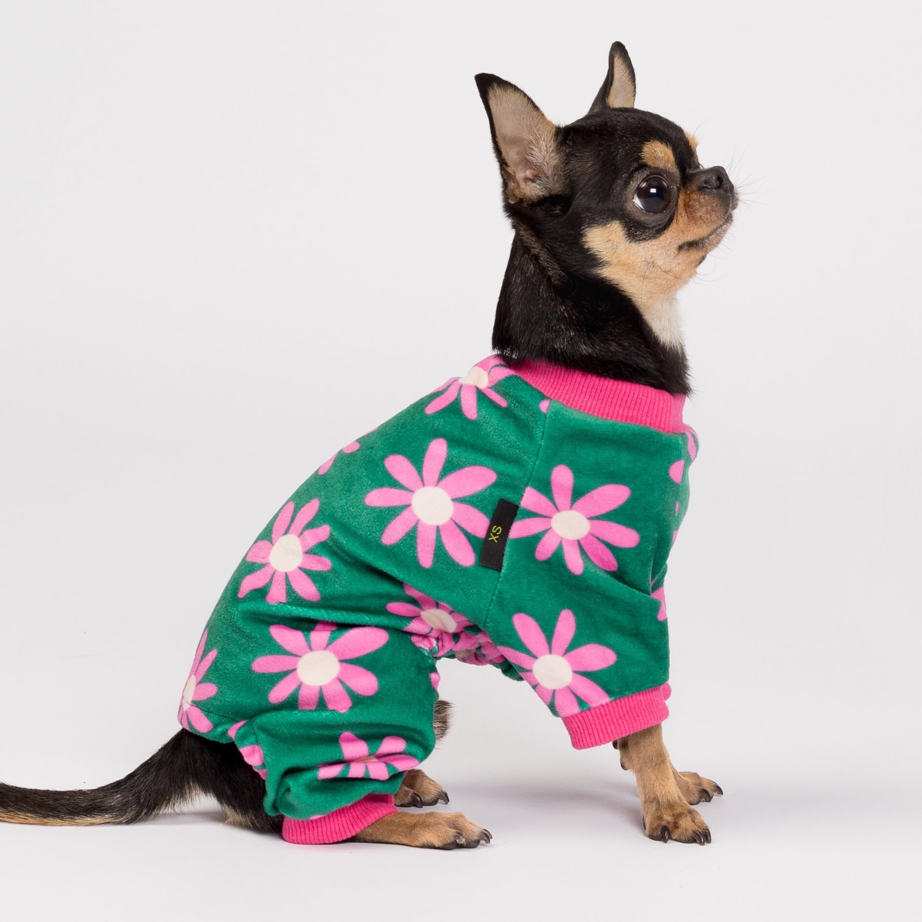 Fitwarm Flower Fleece Dog Pajamas, Warm Winter Dog Clothes For Small Dogs Girl, Cozy Pet Onesie With Feet, Dark Green, Xs