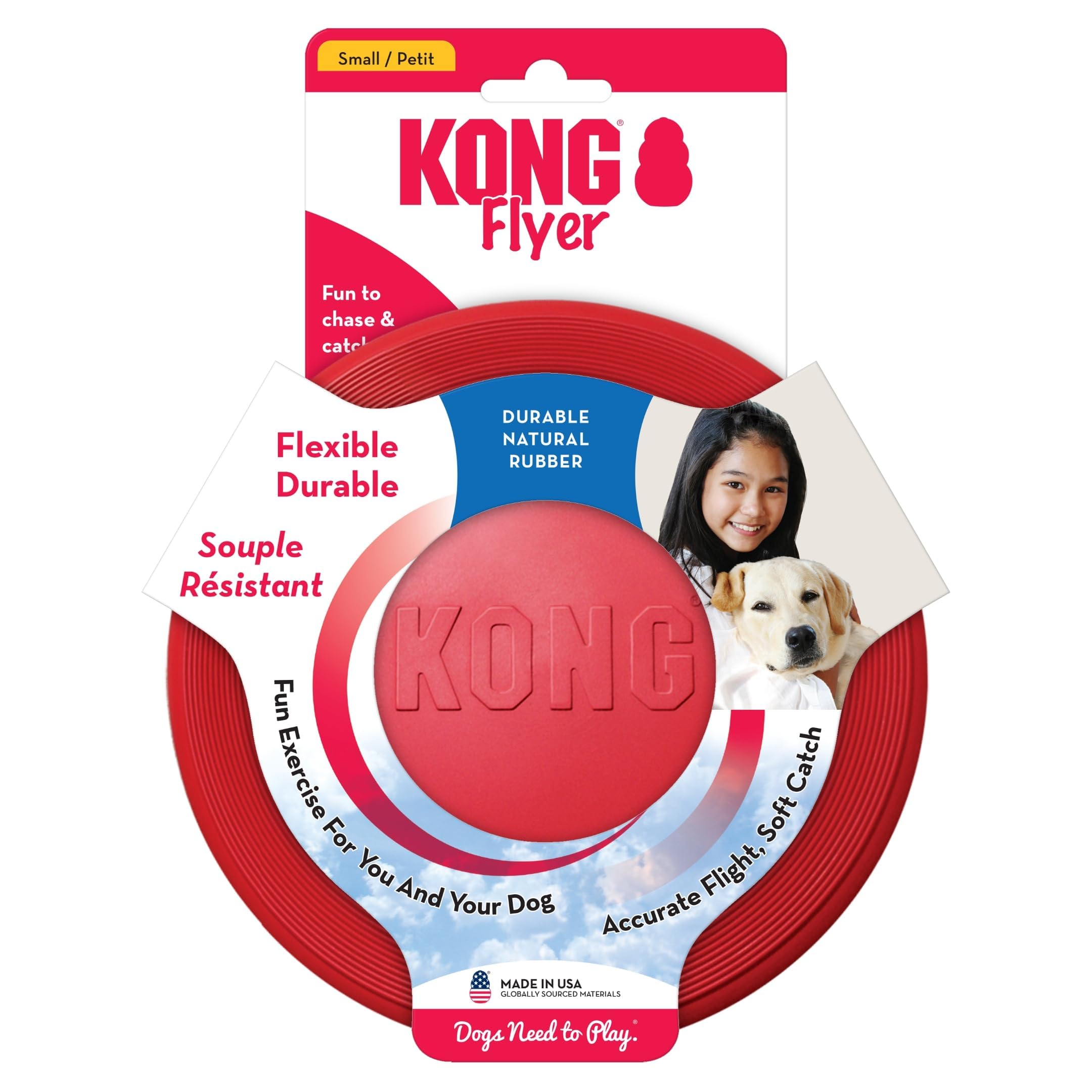 KONG Flyer - Durable Dog Toy for Outdoor Playtime - Natural Rubber Flying Disc, Dog Toy for Fetch - Safer Disc for Healthy Activ