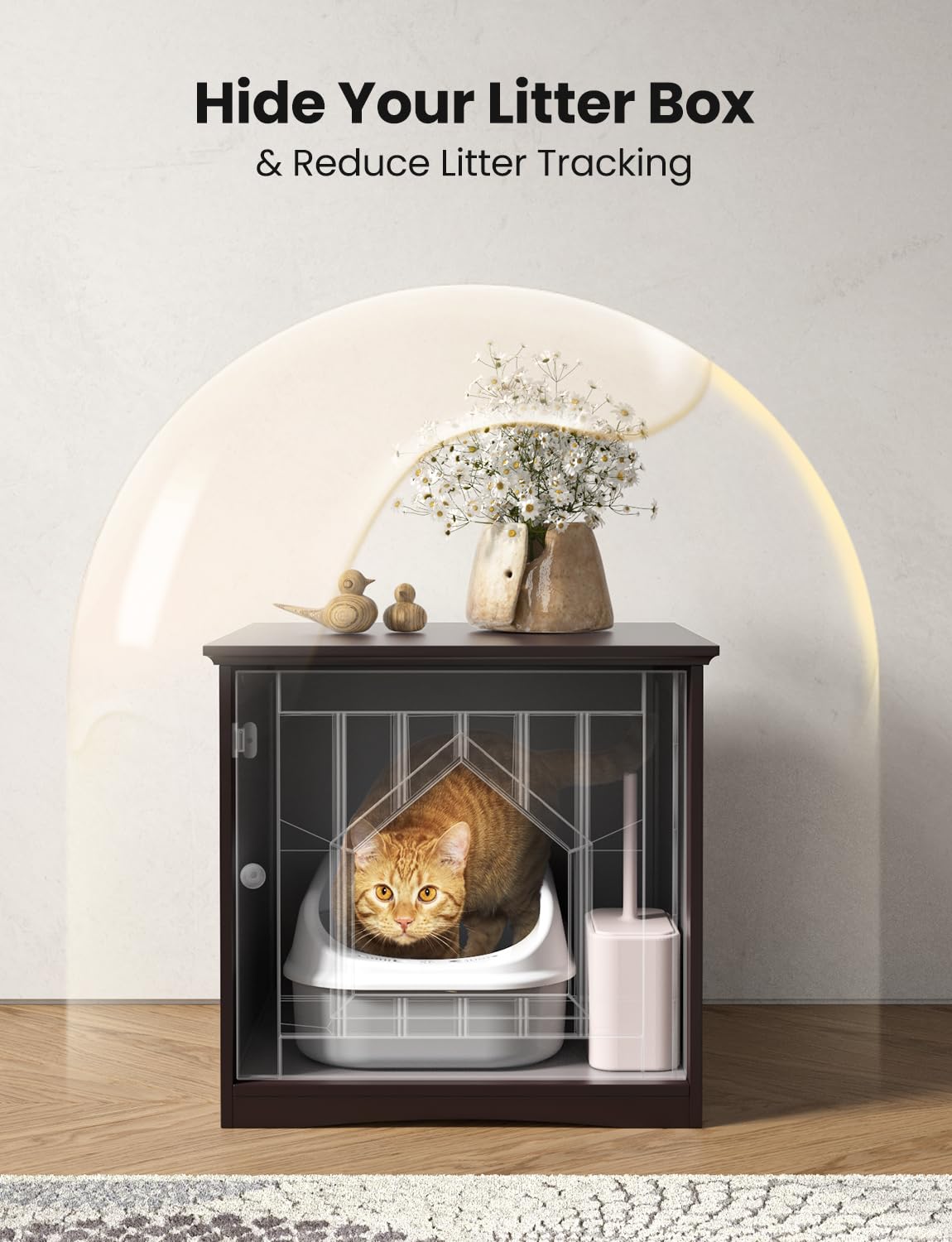 Happaws Cat Litter Box Enclosure Furniture, Modern Hidden Cat Litter Box Enclosure, Sturdy Wooden Night Stand & Cat House Side T