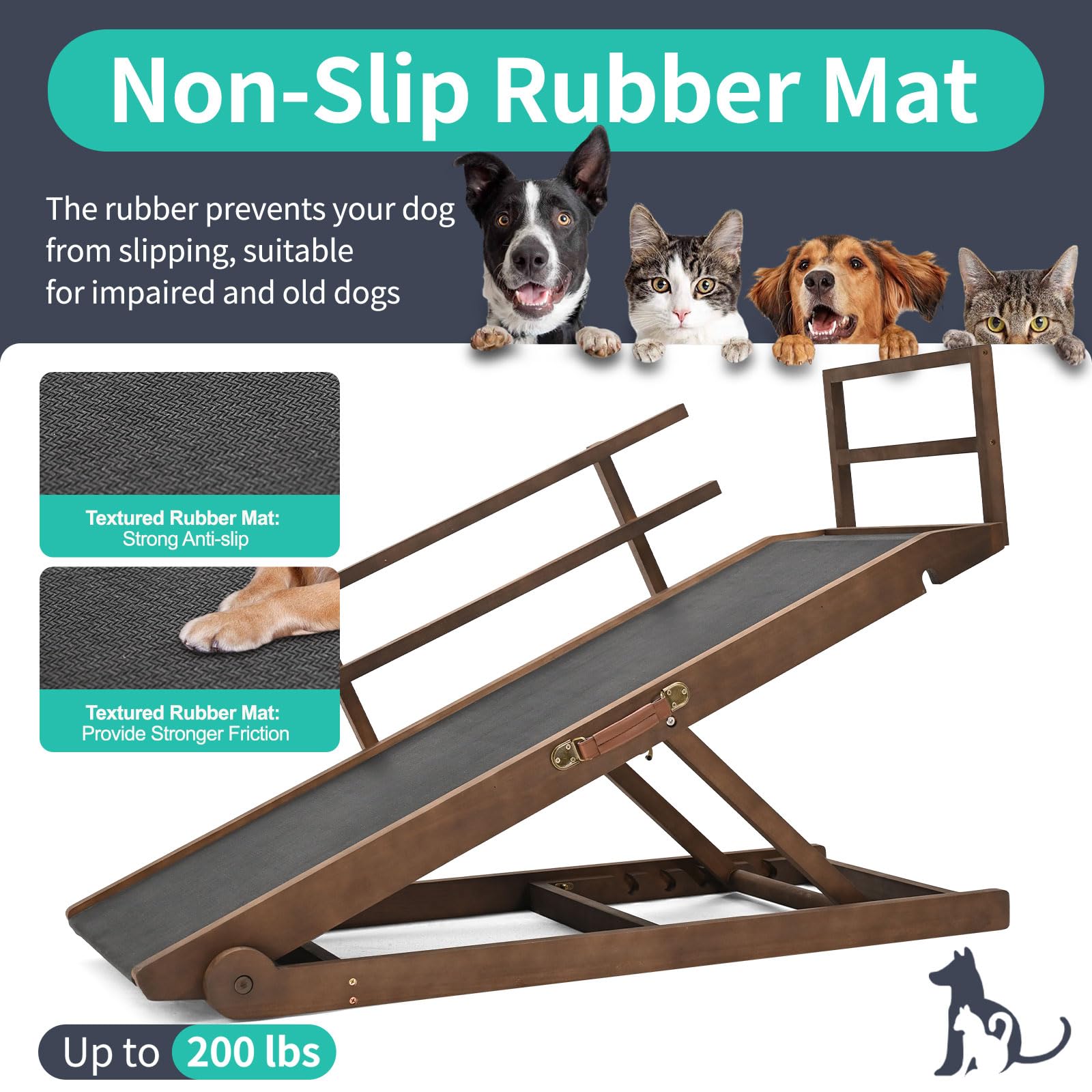 Dog Ramp, 5 Level Adjustable Height Folding Pet Ramp For High Bed, Portable Paw Ramps Large Bed Ramp For Medium & Large Old Dogs