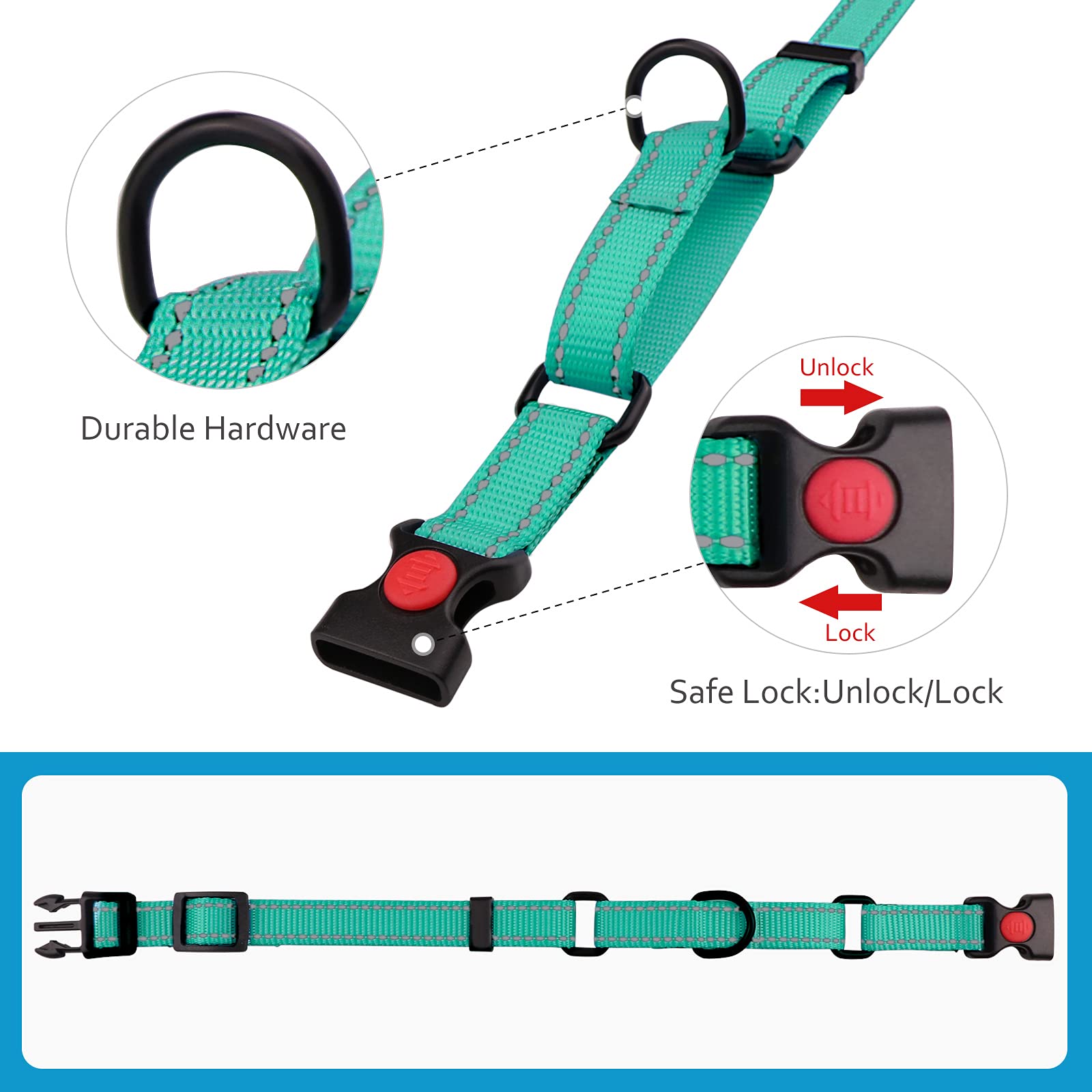 Martingale Dog Collar And Leash Set Martingale Collars For Dogs Reflective Martingale Collar For Small Medium Large Dogs(Mint Green&L)