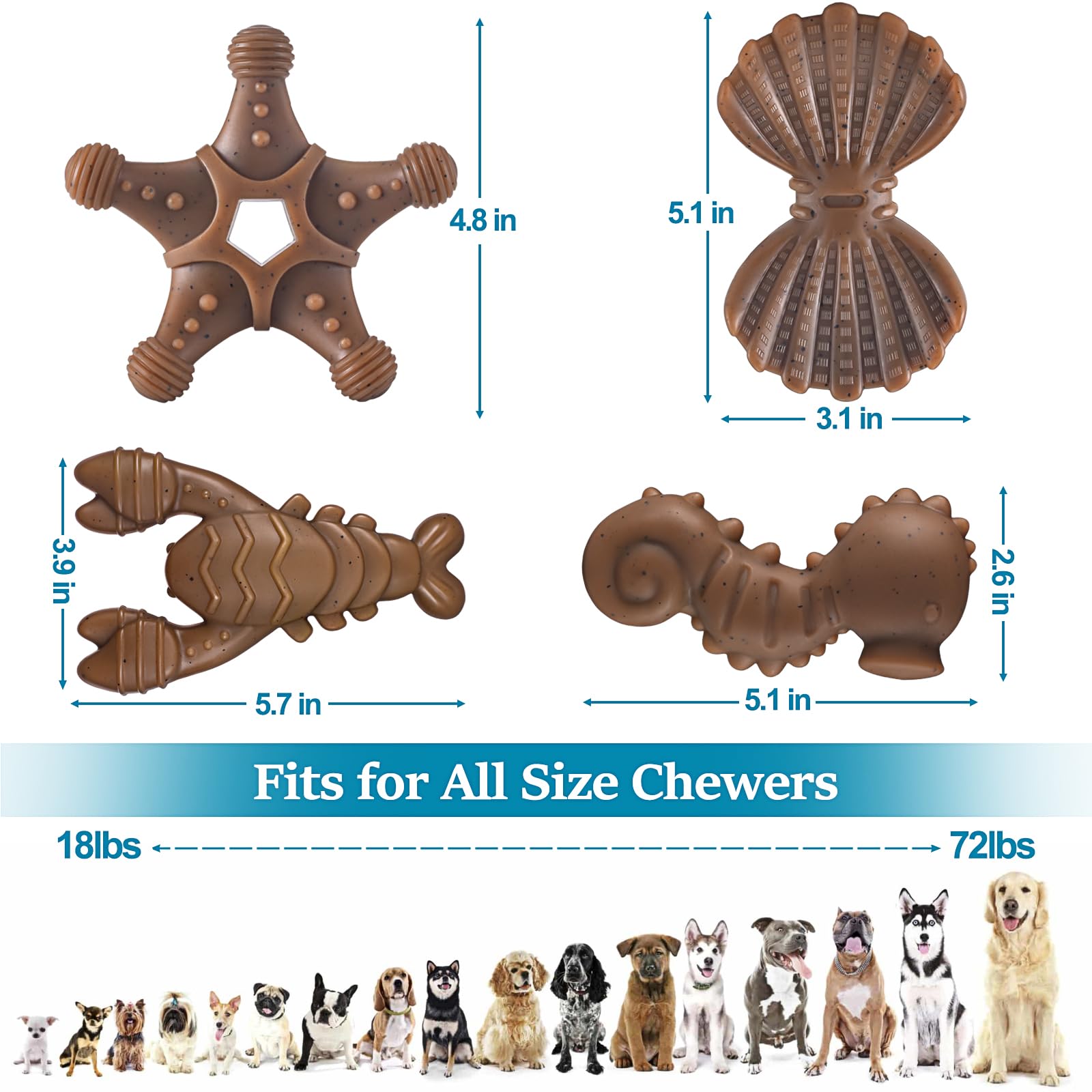 PETSTA Tough Dog Toys - Indestructible Chew Toys for Aggressive Chewers, 4 Pack, Nylon, Ideal for Large, Medium & Small Breeds