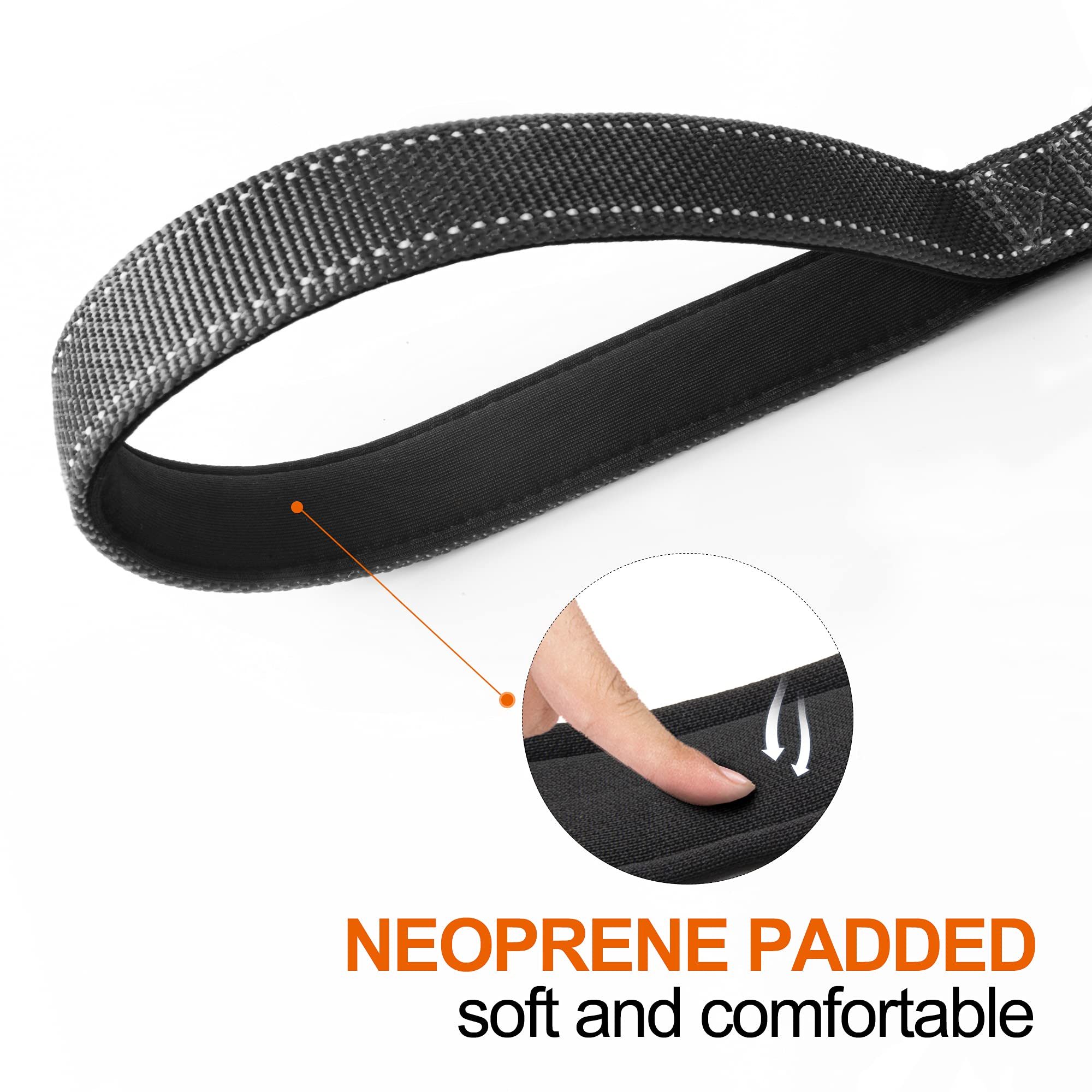 TwoEar Dog Leash - 6FT, 1IN, Black, Dual Padded Handles, Traffic Control, Reflective, Soft Material for Small Medium Large Dogs