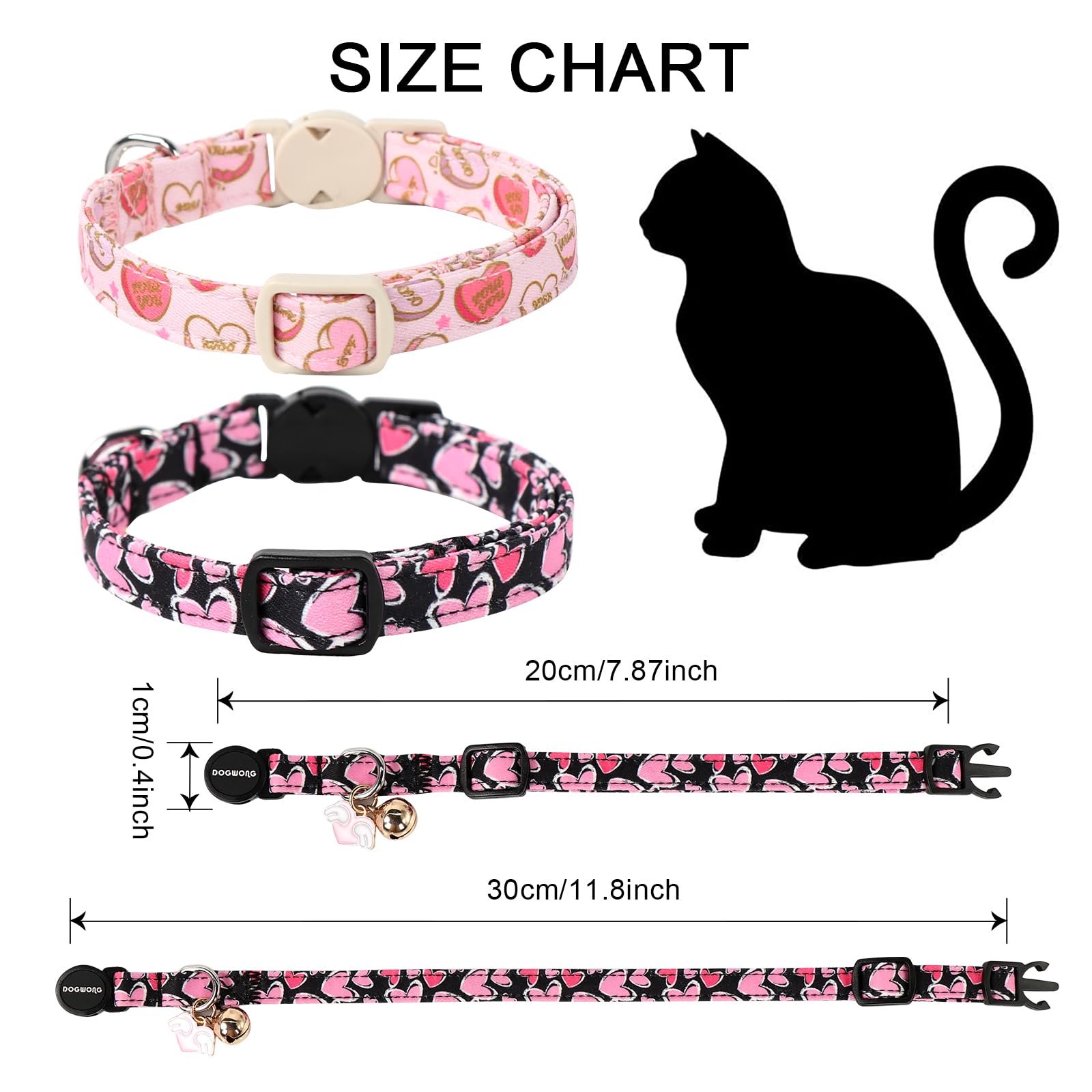 Cat Collar,2 Pack Cat Collars Breakaway With Bell, Dogwong Safety Buckle Valentine'S Day Cat Collar Pink Red Heart For Girl Boy
